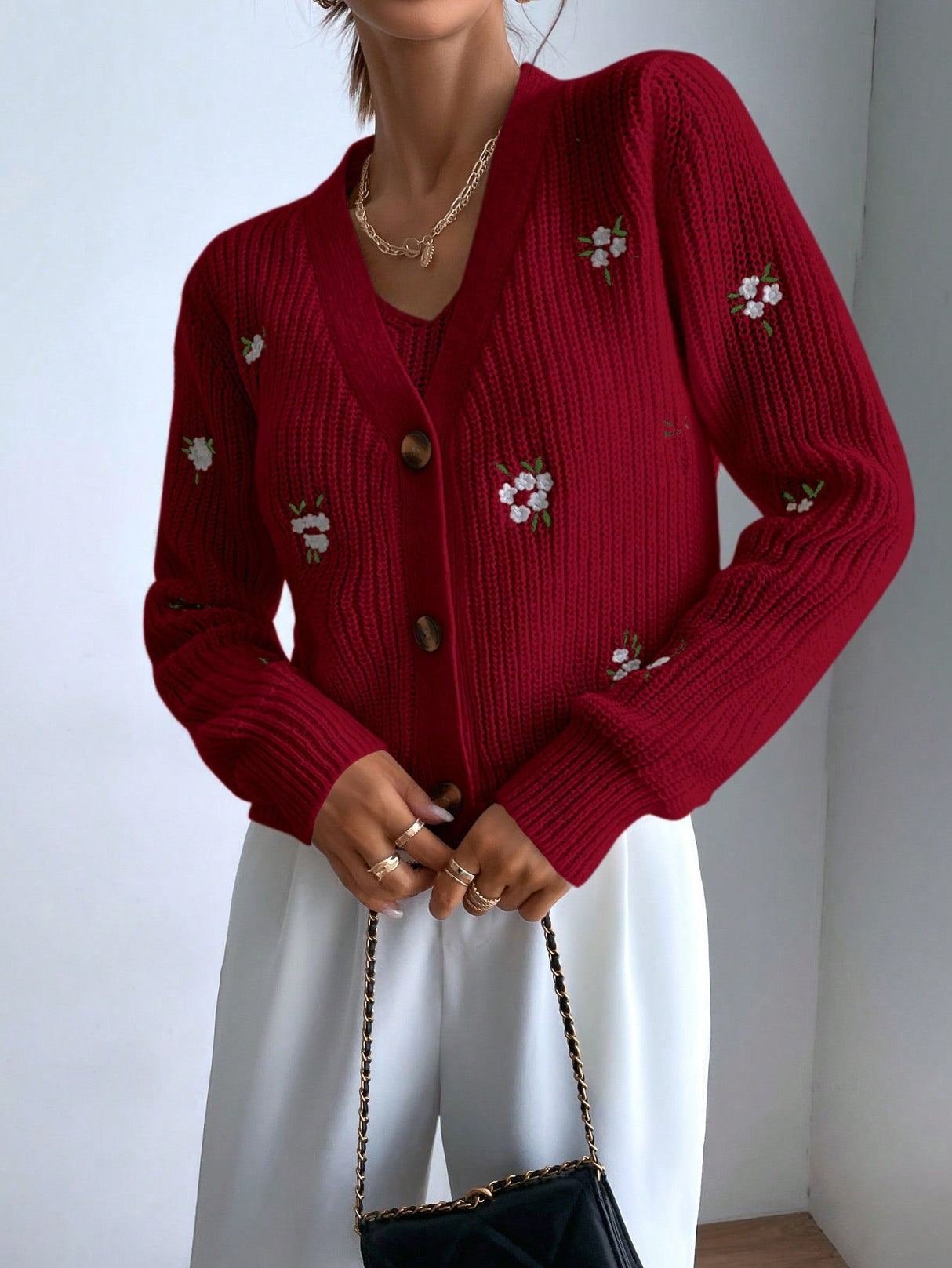 Buy SHEIN Essnce Floral Embroidery Cardigan & Knit Top in Pakistan