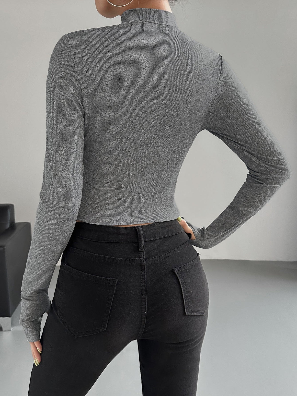 Buy SHEIN Essnce Half Zip Thumb Holes Crop Tee in Pakistan