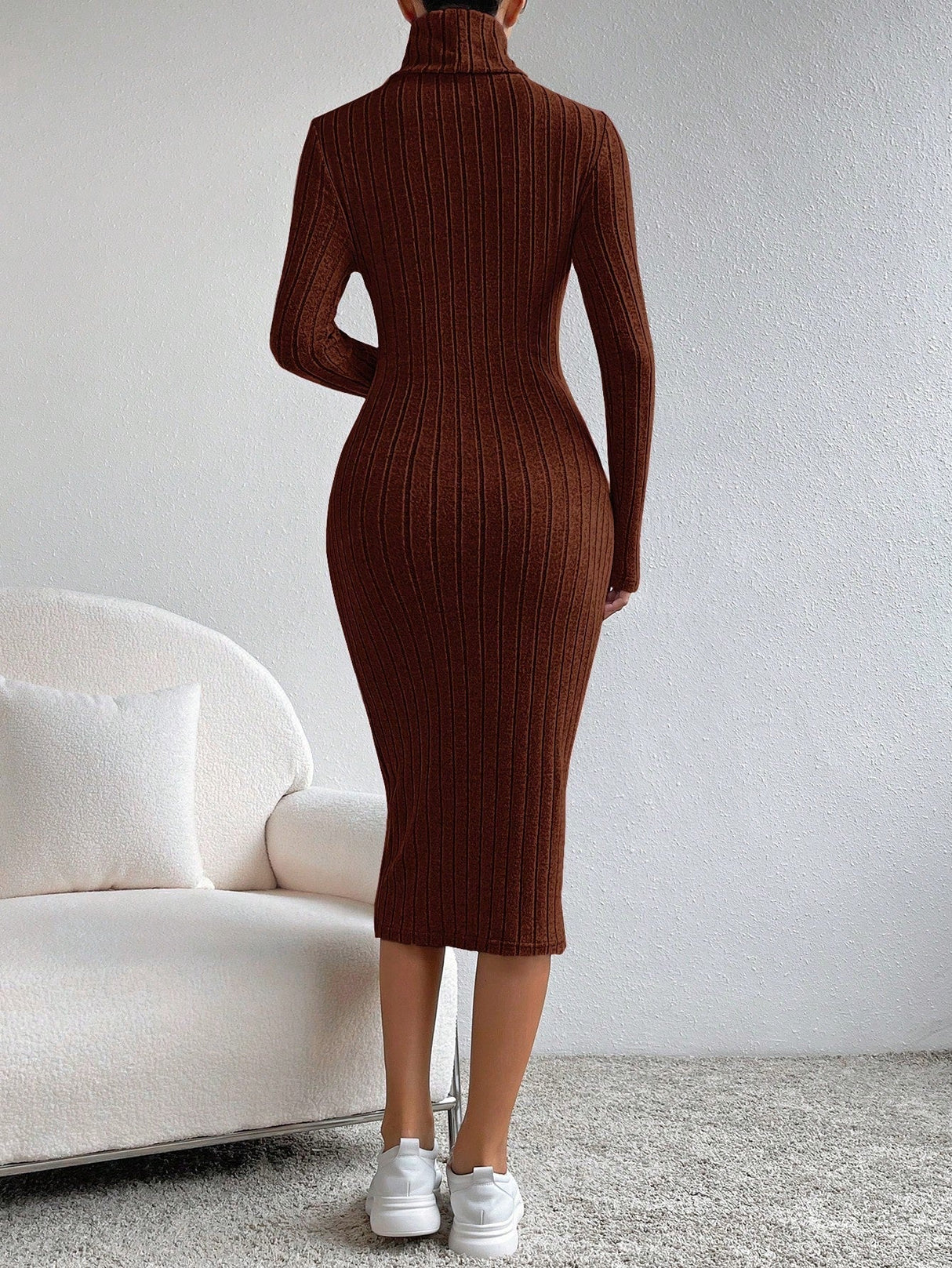 Buy SHEIN Essnce High Neck Ribbed Knit Bodycon Dress in Pakistan