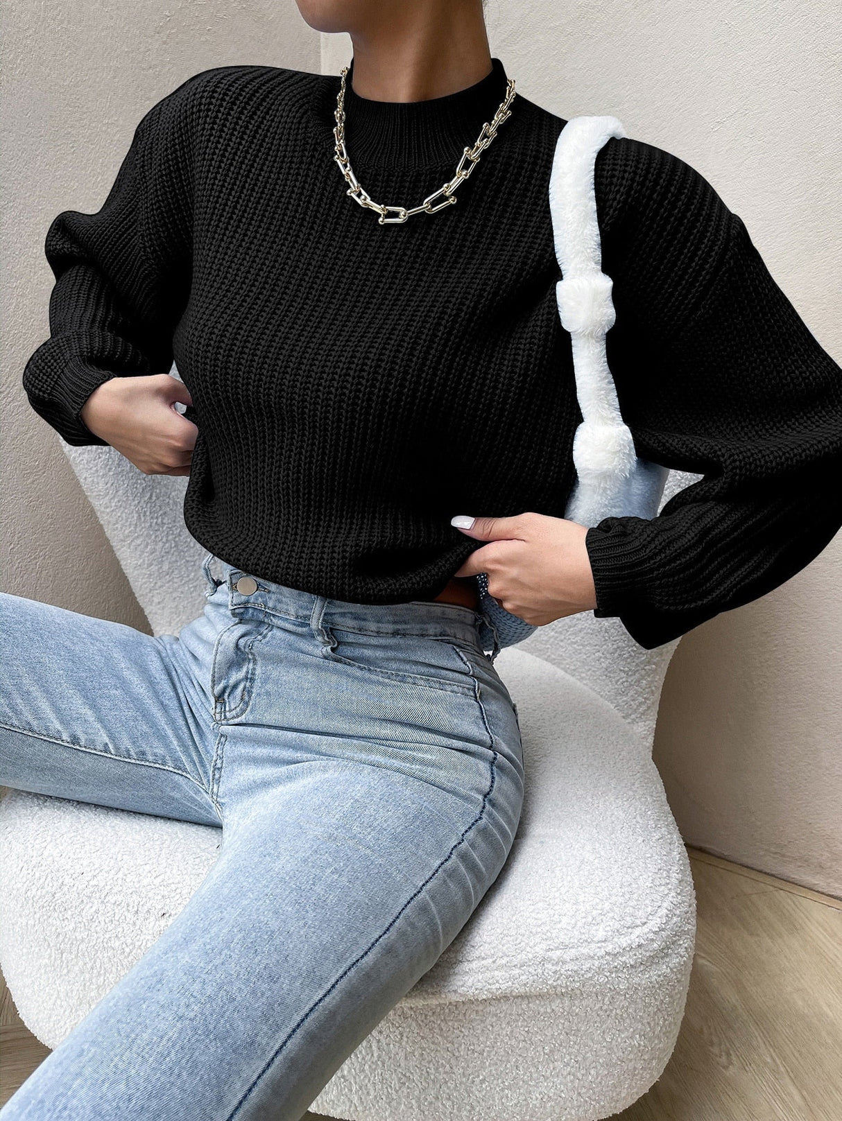 Buy SHEIN Essnce Mock Neck Drop Shoulder Sweater in Pakistan