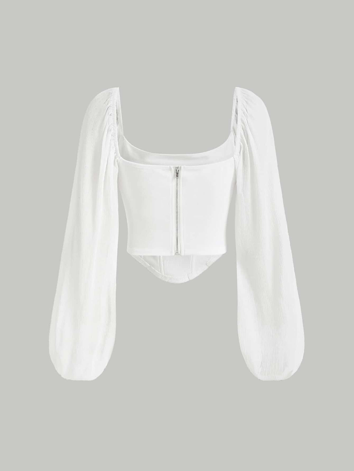 Buy SHEIN MOD Lantern Sleeve Ruched Scoop Neck Asymmetrical Hem Crop Top in Pakistan