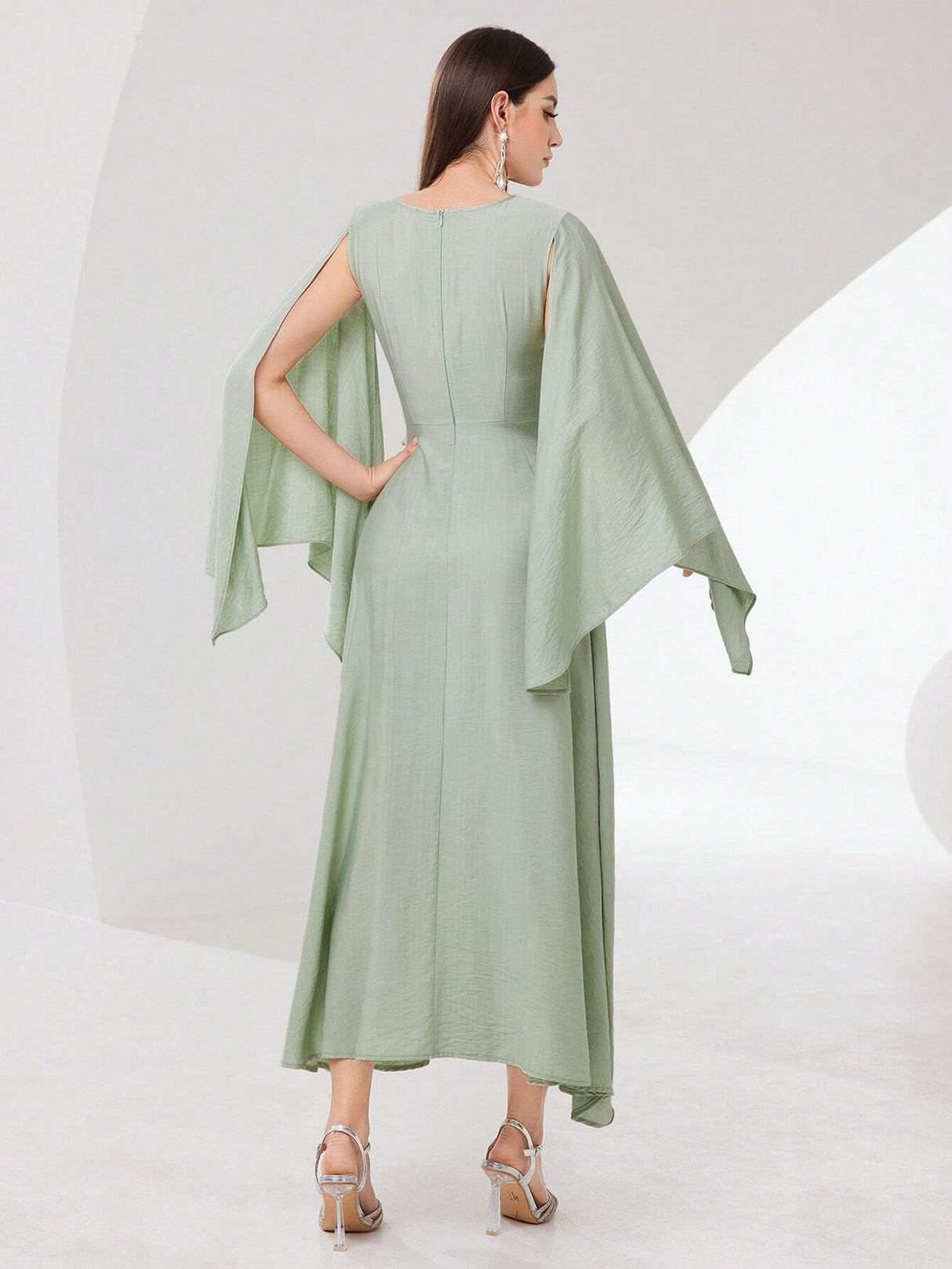 Buy SHEIN Modely Cloak Sleeve Knot Side Green Modest Dress in Pakistan