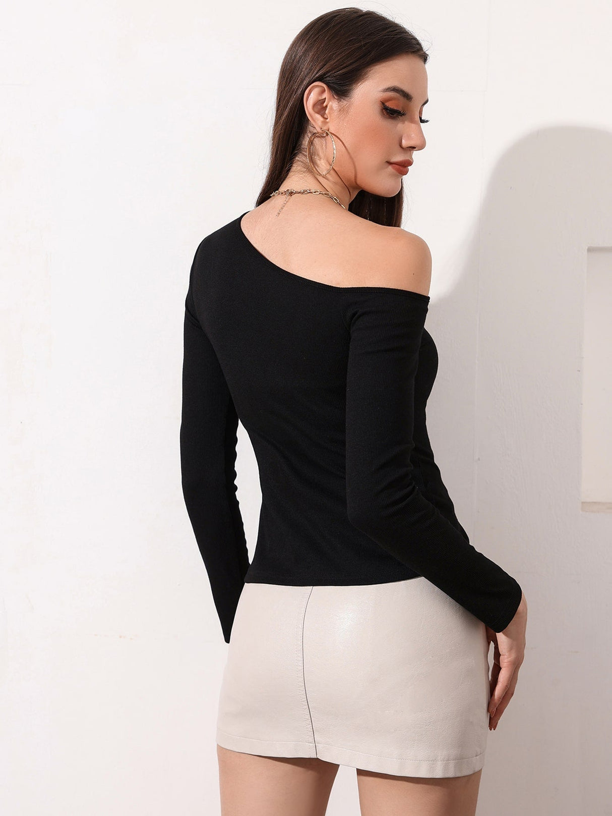 Buy SHEIN Modely Cut Out Asymmetrical Neck Tee in Pakistan