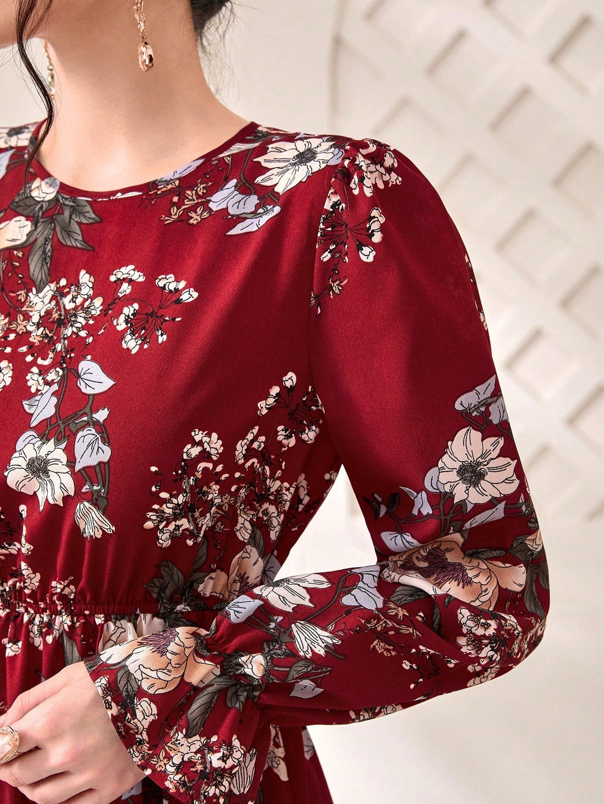 Buy SHEIN Modely Floral Print Flare Sleeve Dress in Pakistan