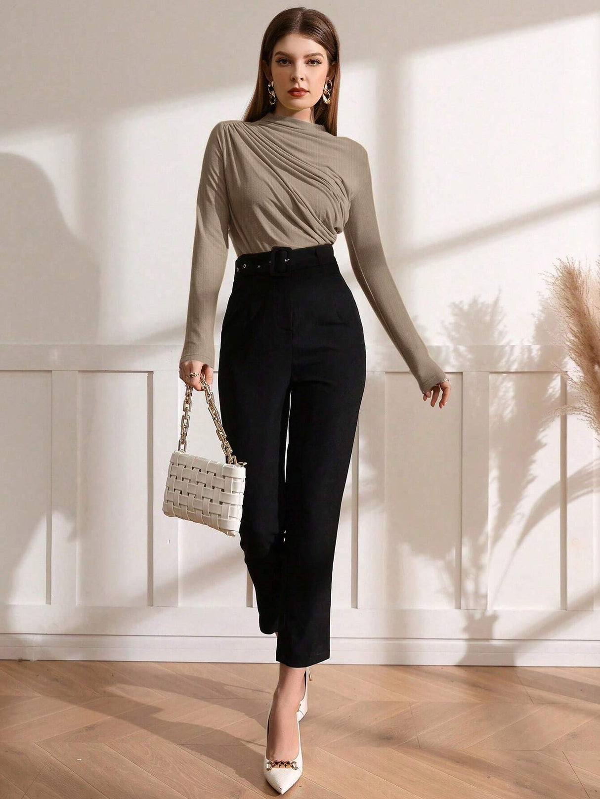 Buy Shein Mock Neck Ruched Tee in Pakistan