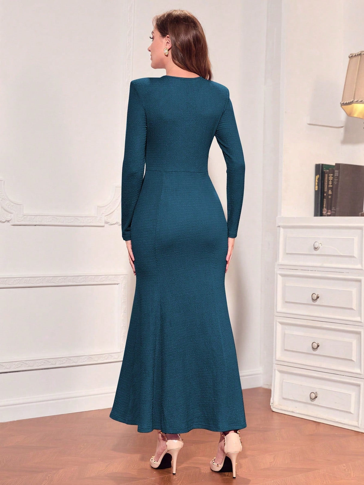 Buy SHEIN Modely Padded Shoulder Cut Out Mermaid Hem Dress in Pakistan
