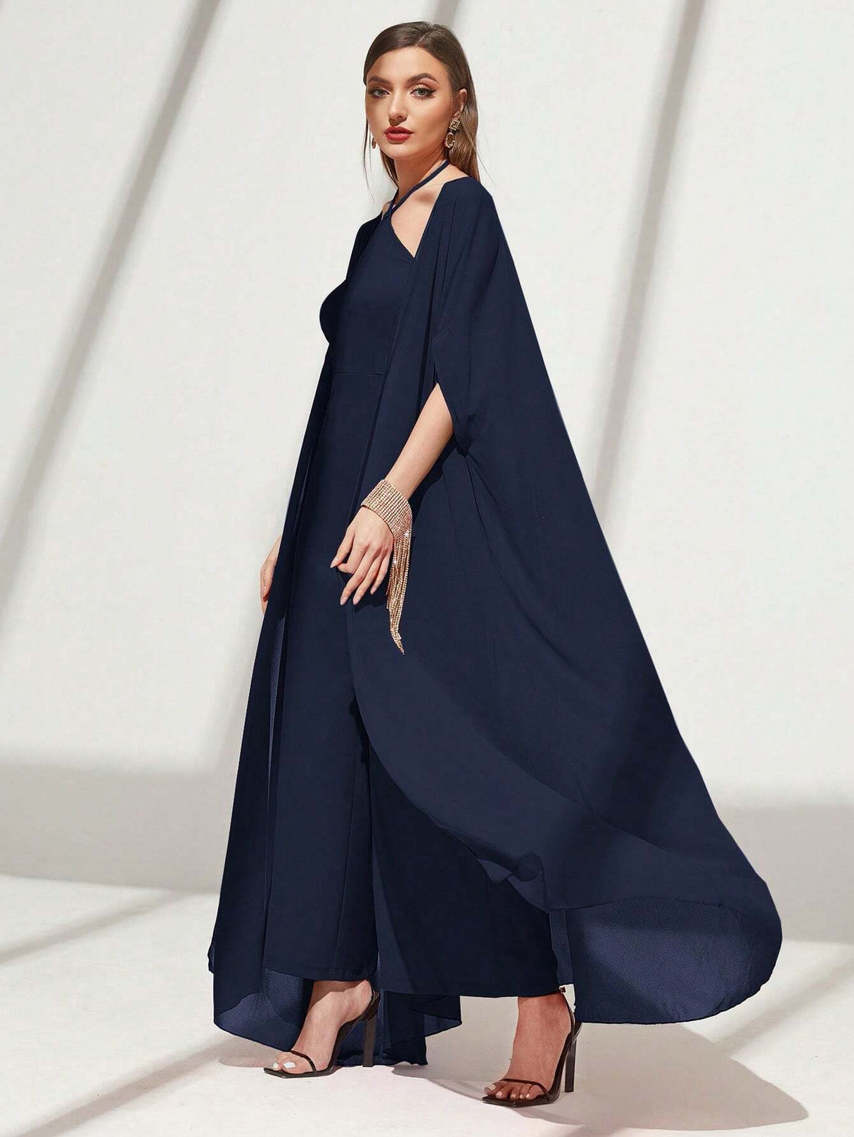 Buy SHEIN Modely Solid Color Casual Halter Neck Dress And Open Front Coat in Pakistan