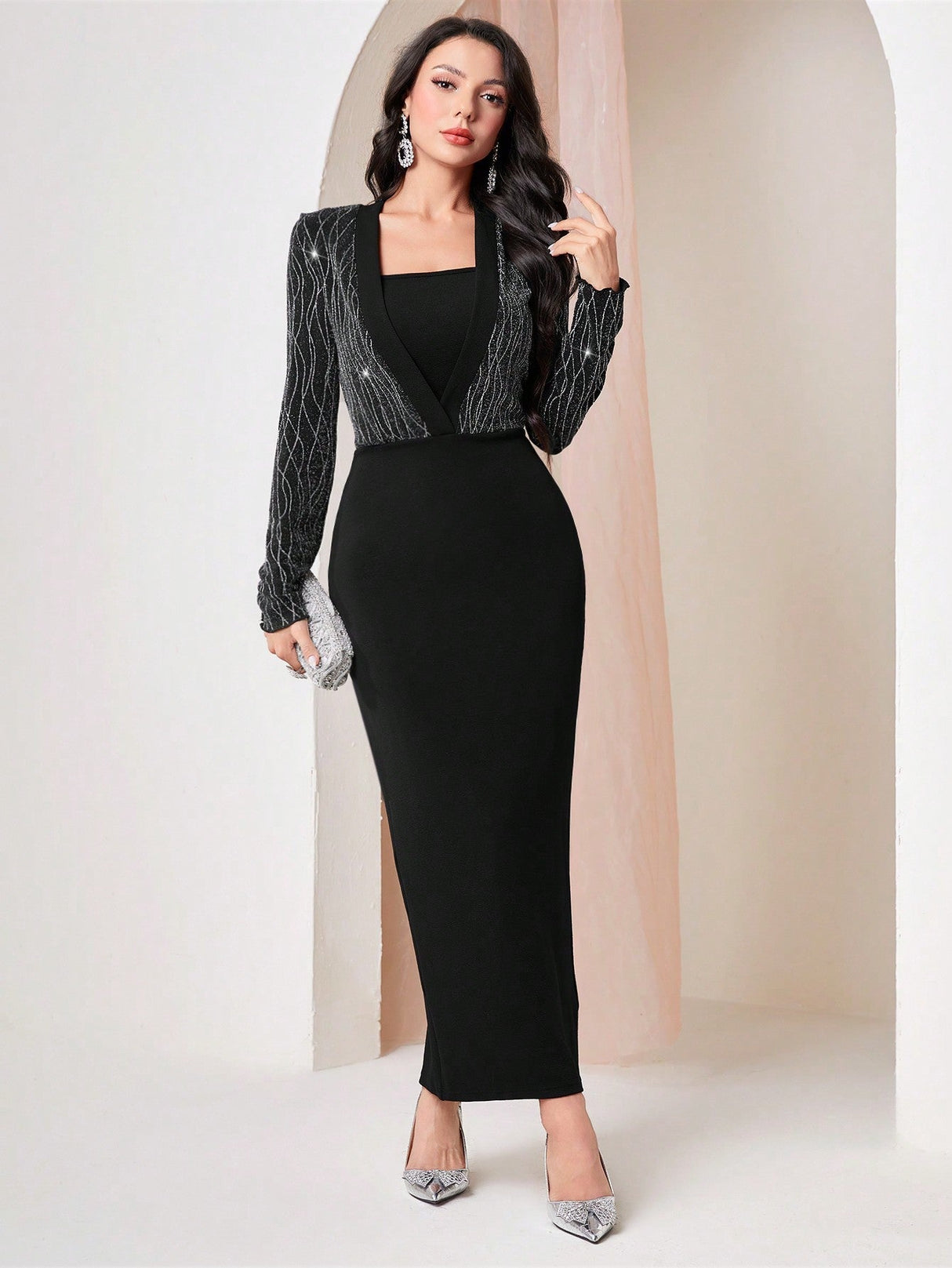 Buy SHEIN Modely Women's Color Block Square Neck Slim Fit Dress in Pakistan