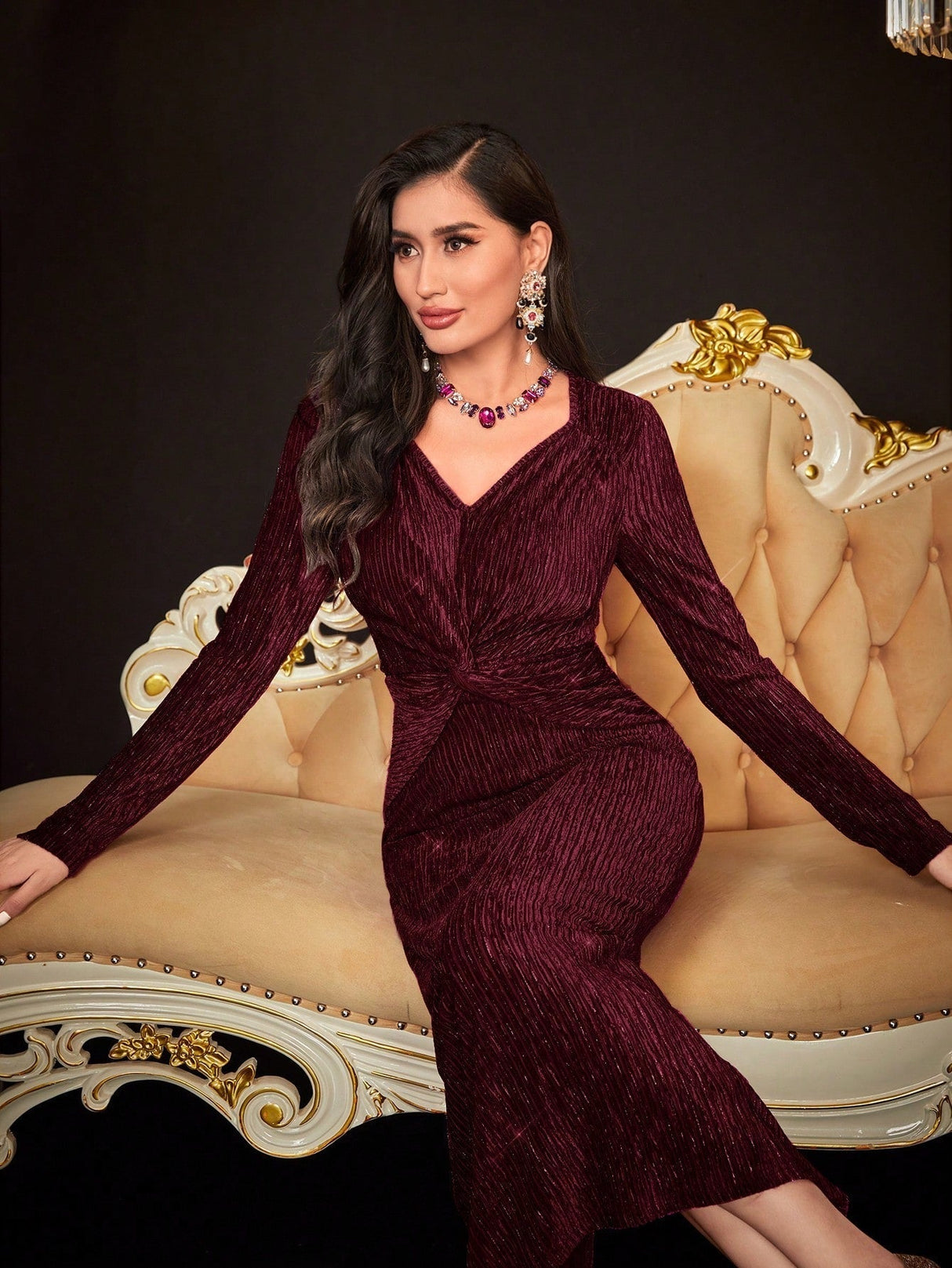 Buy SHEIN Modely Women's Shiny Twisted Bodycon Dress in Pakistan