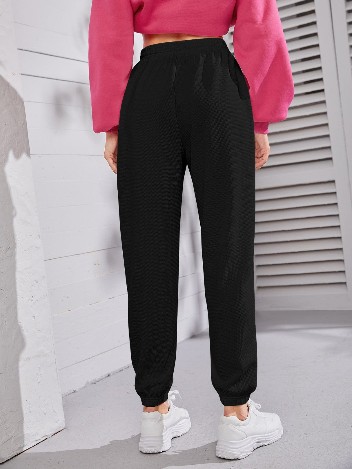 Buy SHEIN Mulvari Solid Drawstring Waist Joggers in Pakistan