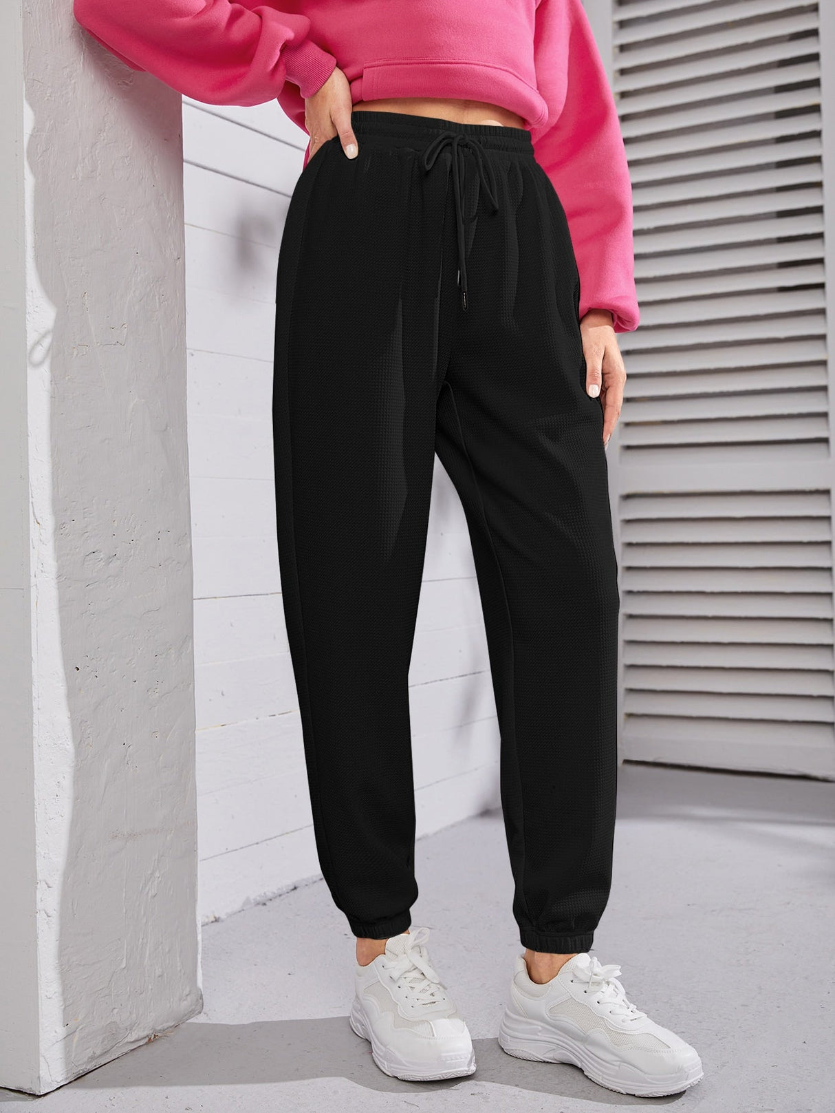 Buy SHEIN Mulvari Solid Drawstring Waist Joggers in Pakistan