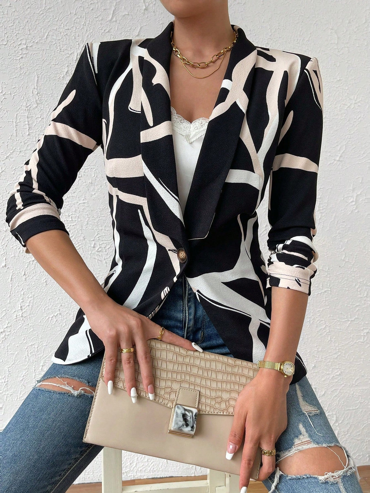 Buy SHEIN Priv̩ Graphic Print Shawl Neck Blazer in Pakistan