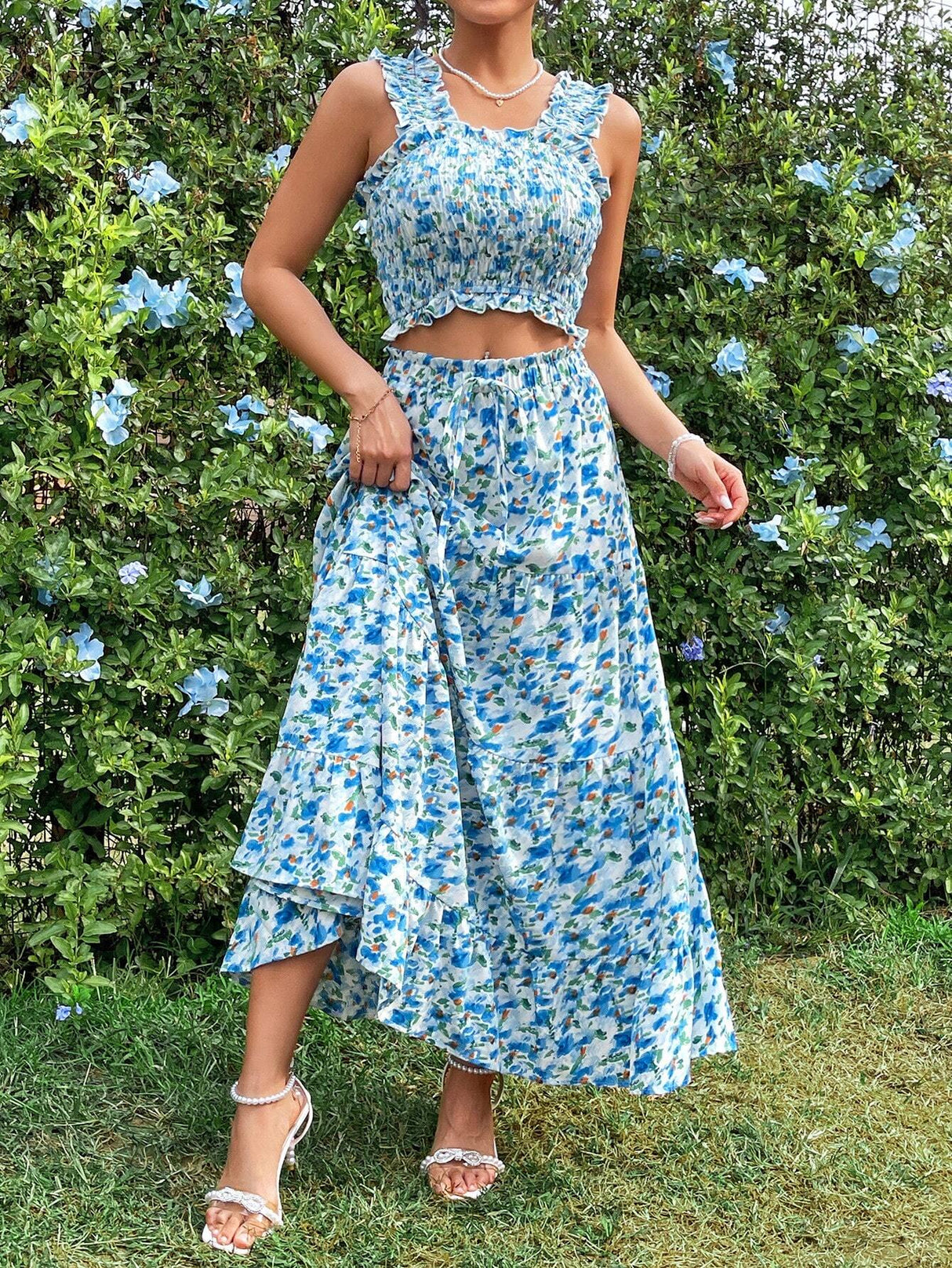 Buy SHEIN Prive Small Floral Print Vacation 2 Piece Outfit in Pakistan