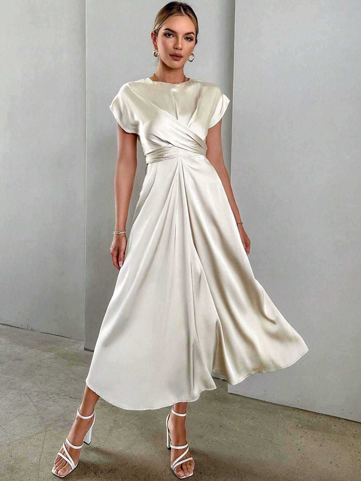 Buy SHEIN Privé Solid Criss Cross Front Satin A-line Dress in Pakistan