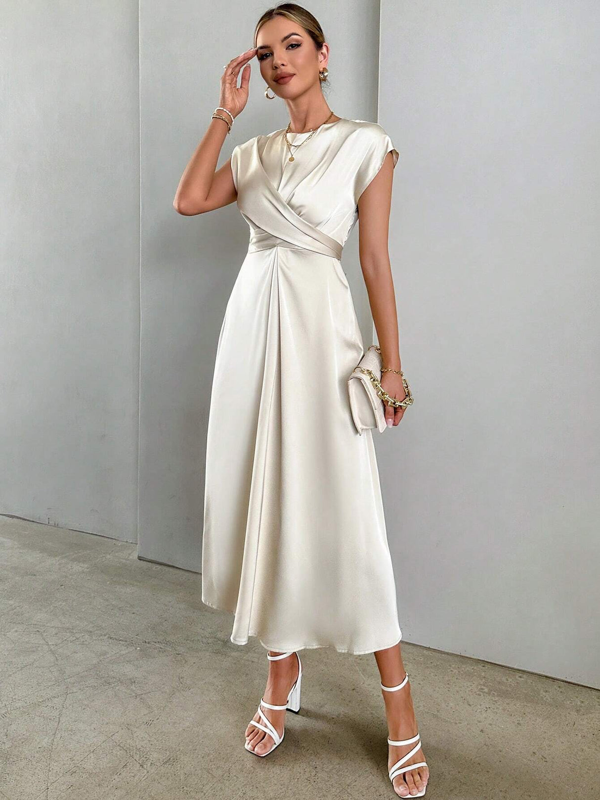 Buy SHEIN Privé Solid Criss Cross Front Satin A-line Dress in Pakistan