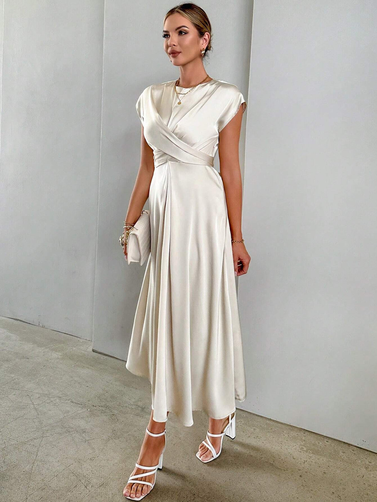 Buy SHEIN Privé Solid Criss Cross Front Satin A-line Dress in Pakistan