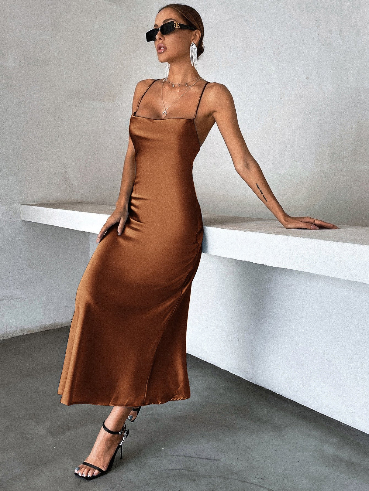 Buy SHEIN Privé Solid Tie Backless Cami Dress in Pakistan