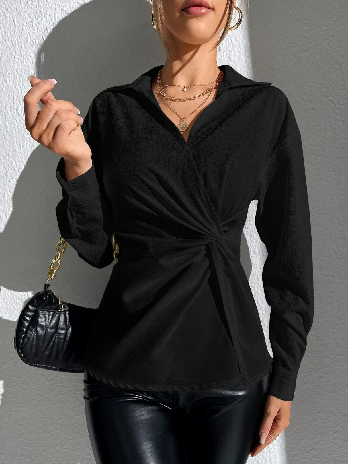 Buy SHEIN Privé Solid Twist Front Shirt in Pakistan