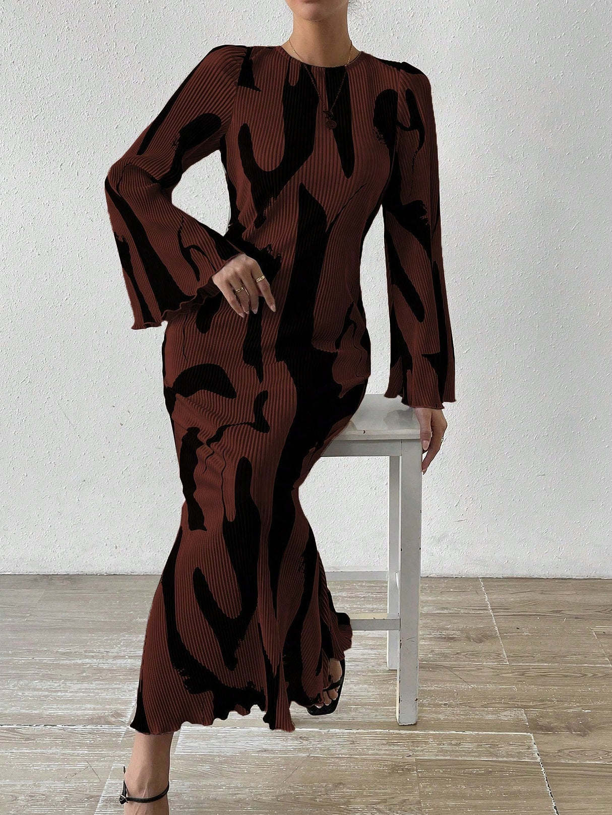 Buy SHEIN Priv̩ Women's Full Printed Bell Sleeve Dress in Pakistan