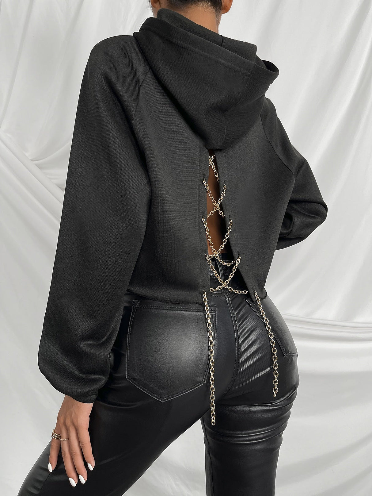 Buy SHEIN SXY Raglan Sleeve Chain Crisscross Back Hoodie in Pakistan