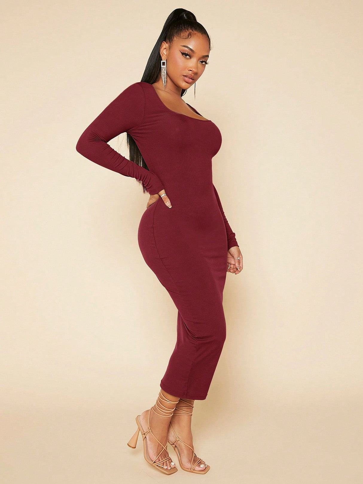 Buy SHEIN SXY Solid Square Neck Bodycon Dress in Pakistan