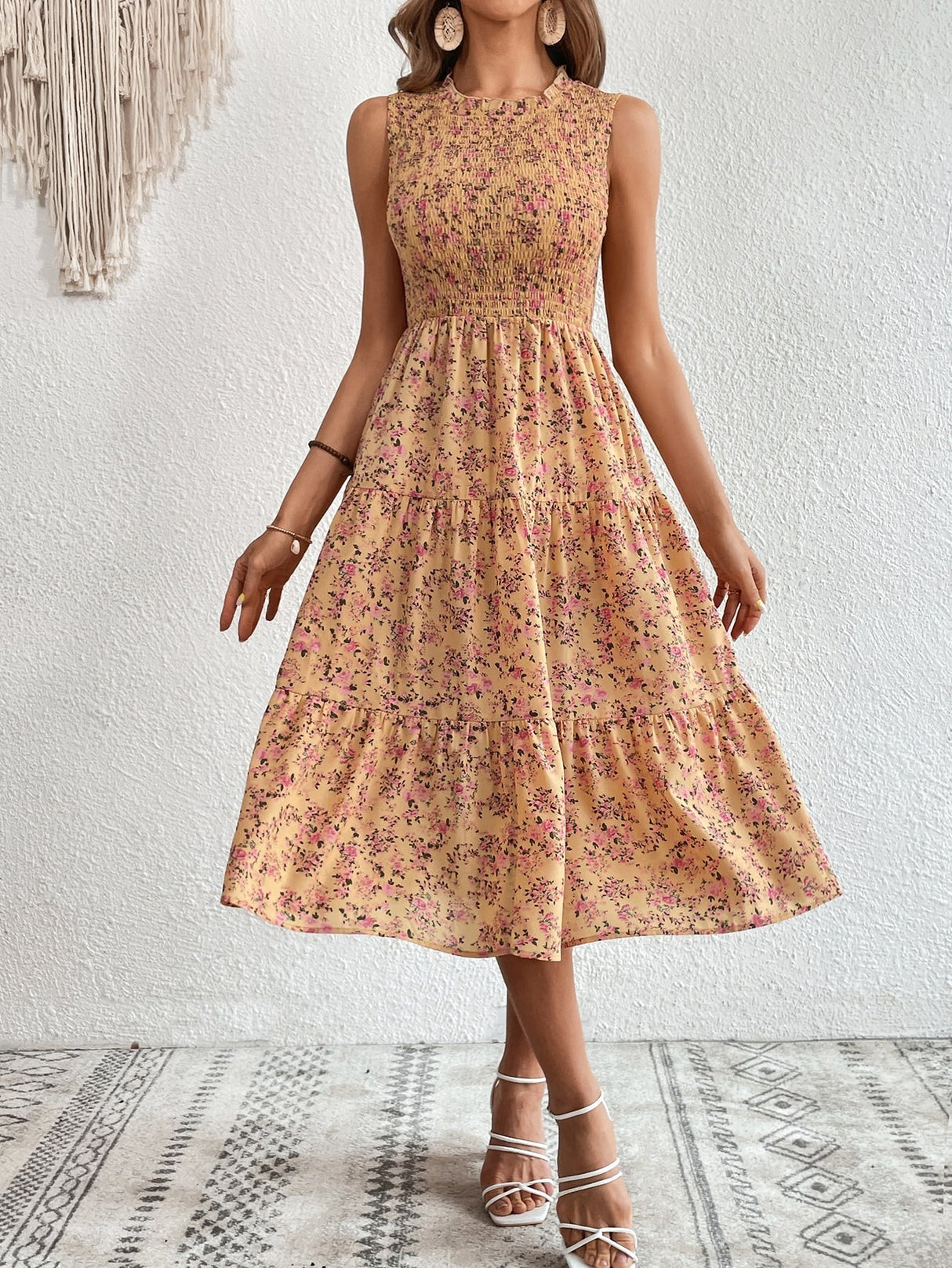 Buy SHEIN VCAY Ditsy Floral Print Ruffle Hem Dress in Pakistan