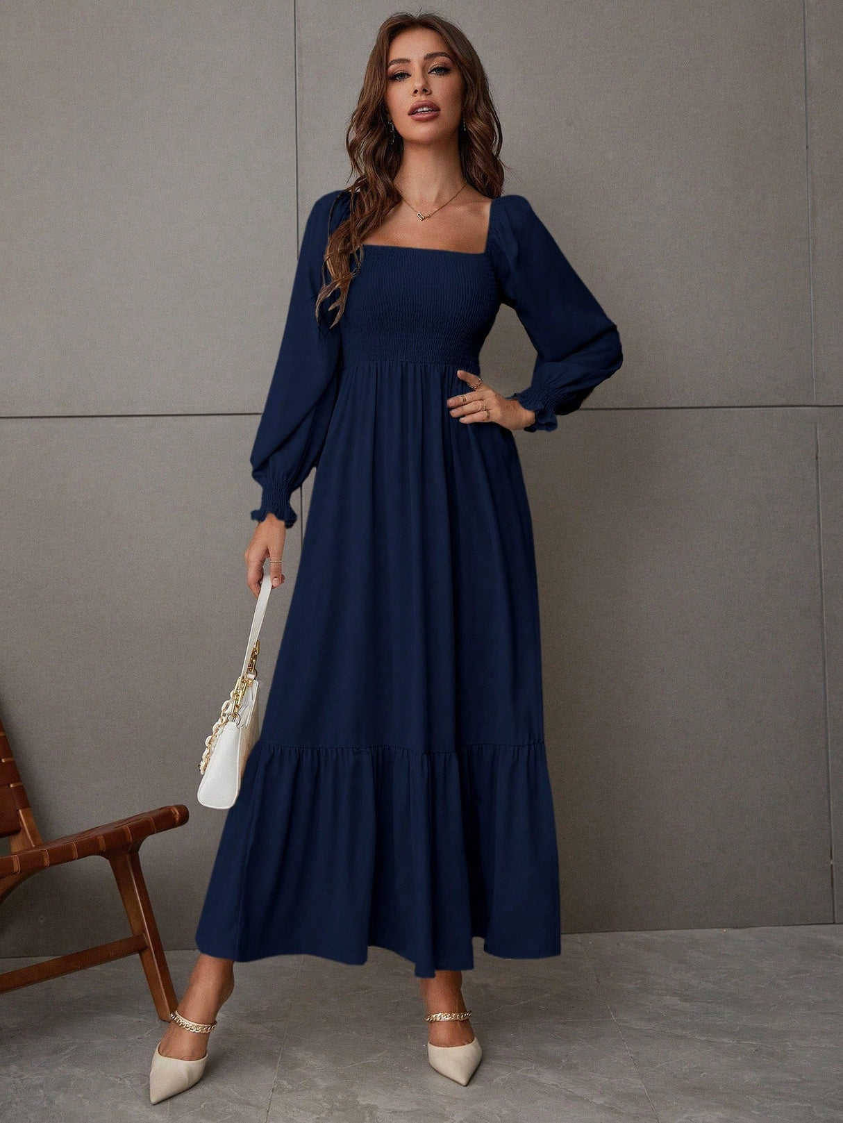 Buy SHEIN VCAY Square Neck Ruffle Hem Dress in Pakistan
