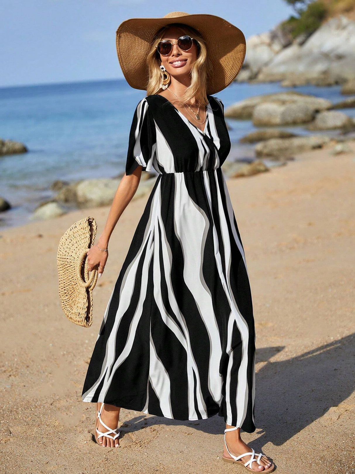 Buy SHEIN VCAY Women'S Colorblock Printed Summer Dress in Pakistan