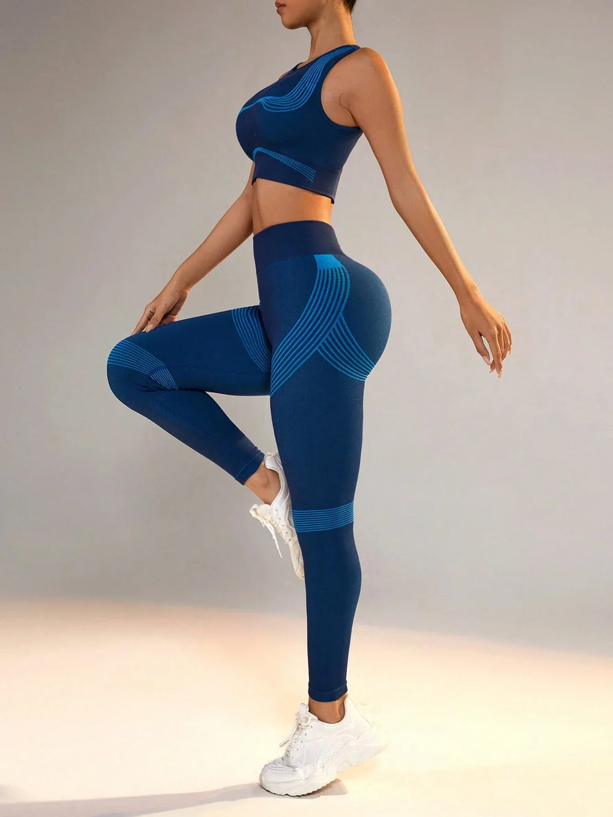 Buy SHEIN Yoga Basic Color Block Elastic And Breathable Vest And Leggings Sports Set in Pakistan