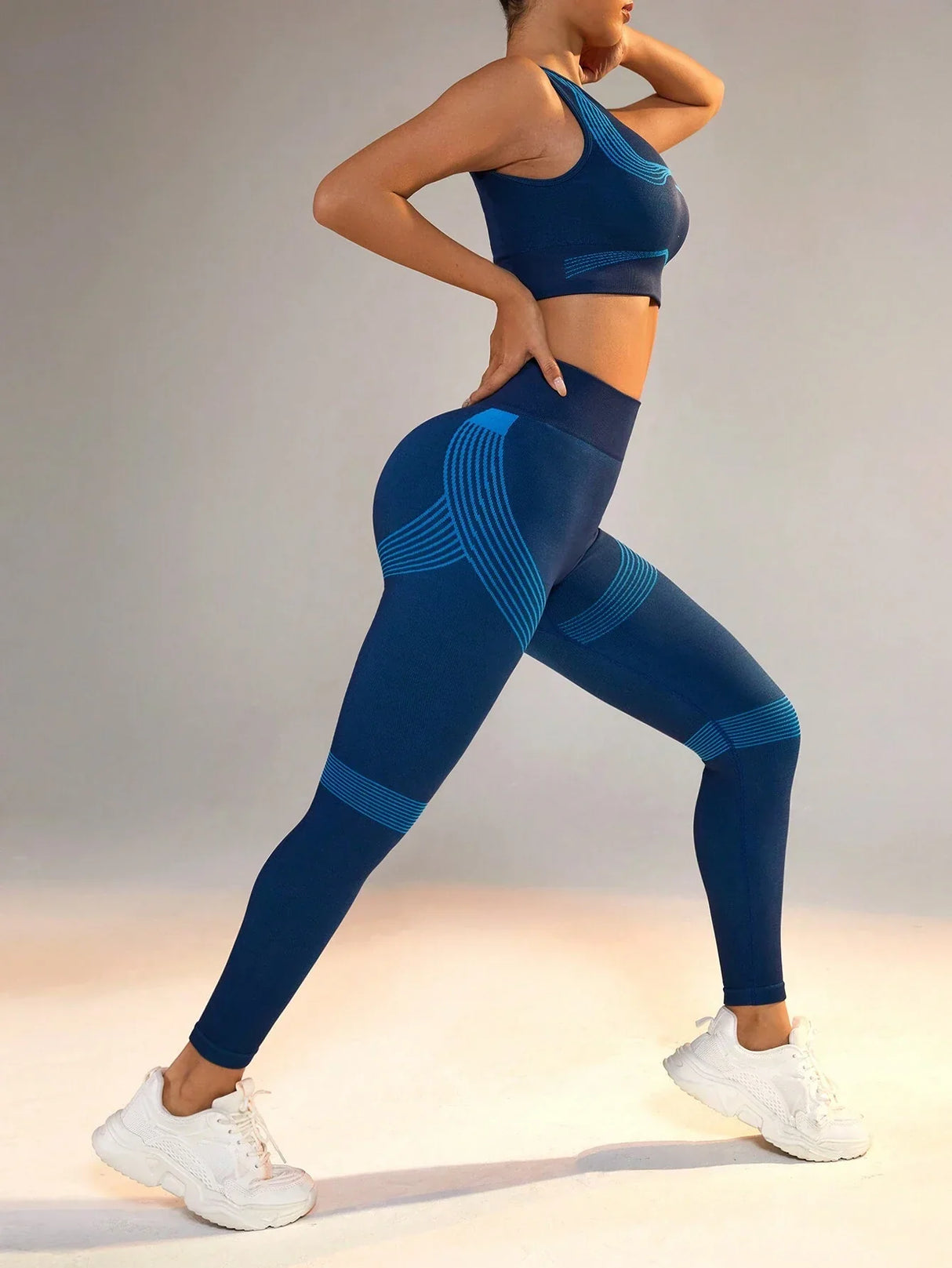 Buy SHEIN Yoga Basic Color Block Elastic And Breathable Vest And Leggings Sports Set in Pakistan