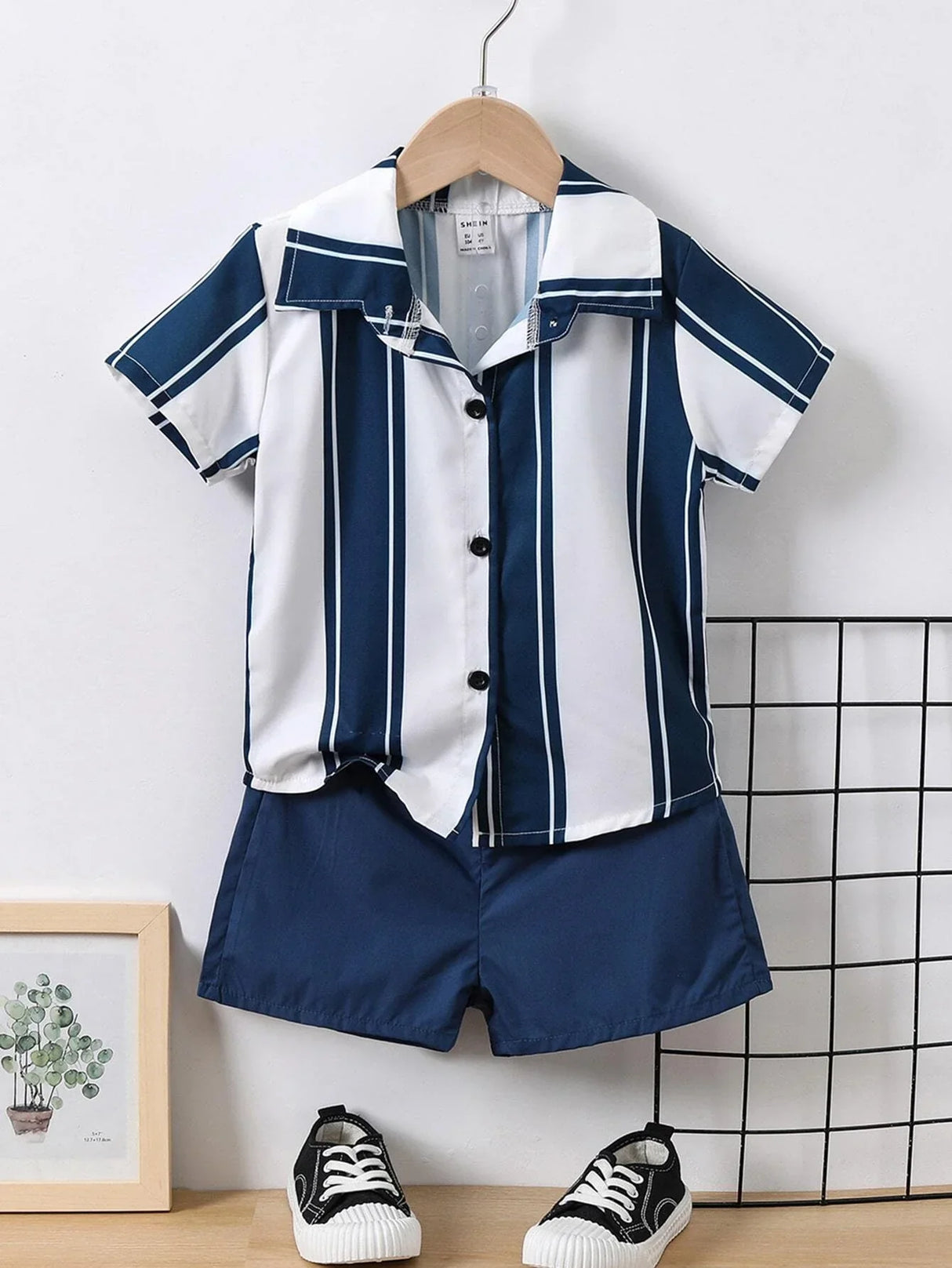 Buy SHEIN Young Boy Striped Print Shirt & Shorts in Pakistan