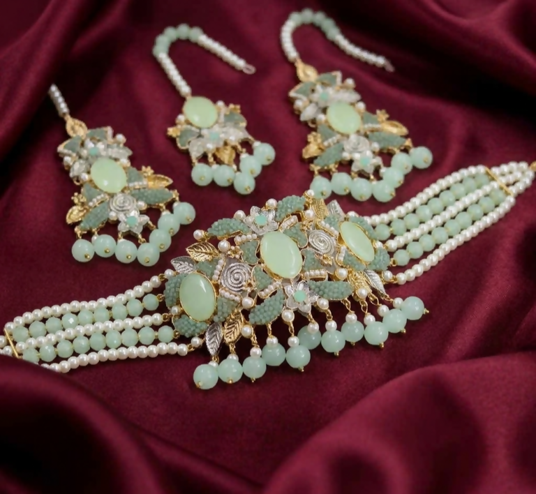 Oval Pearl Drop Choker Set-00276 | Women Jewelry | Wedding Jewelry & Sets | Brand New