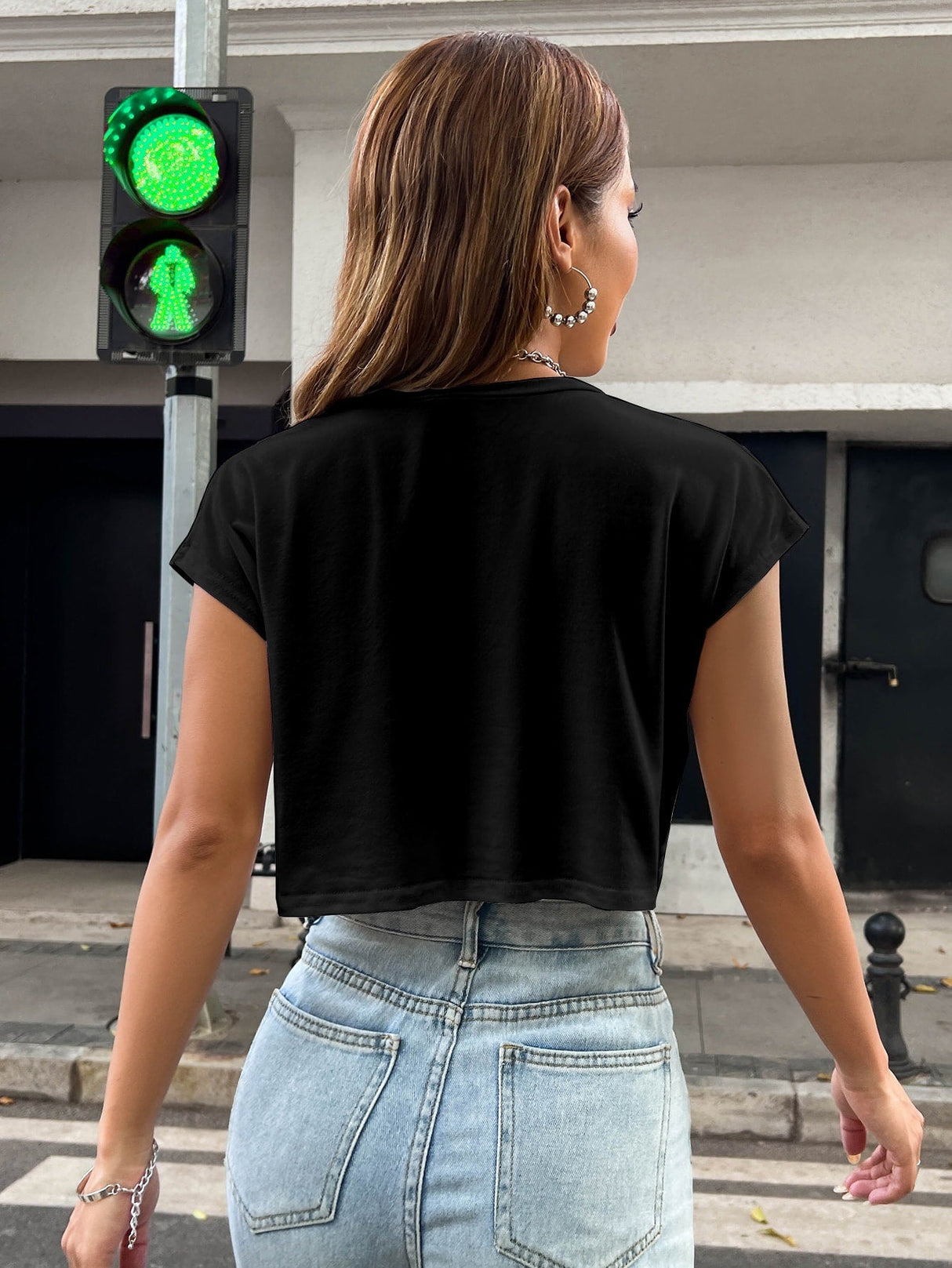 Buy SHEIN Solid Batwing Sleeve Crop Tee in Pakistan