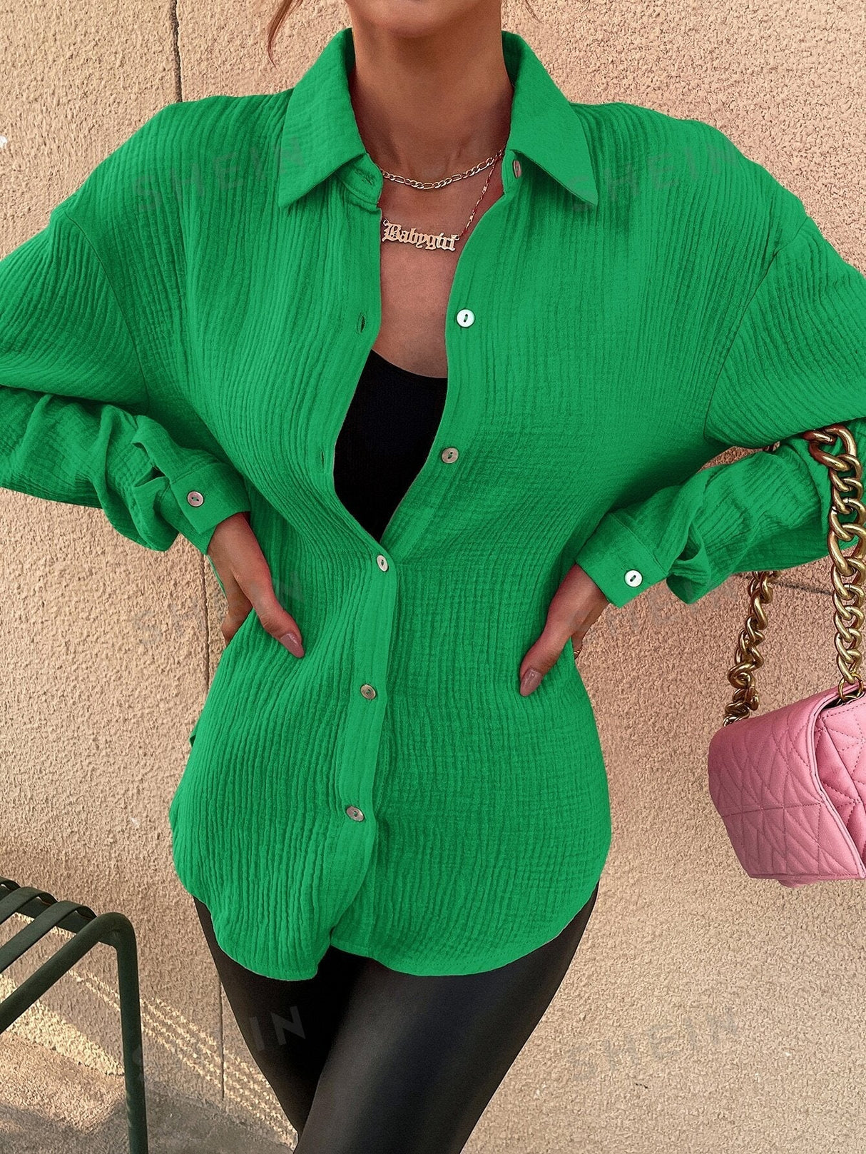 Buy SHEIN Solid Drop Shoulder Shirt in Pakistan