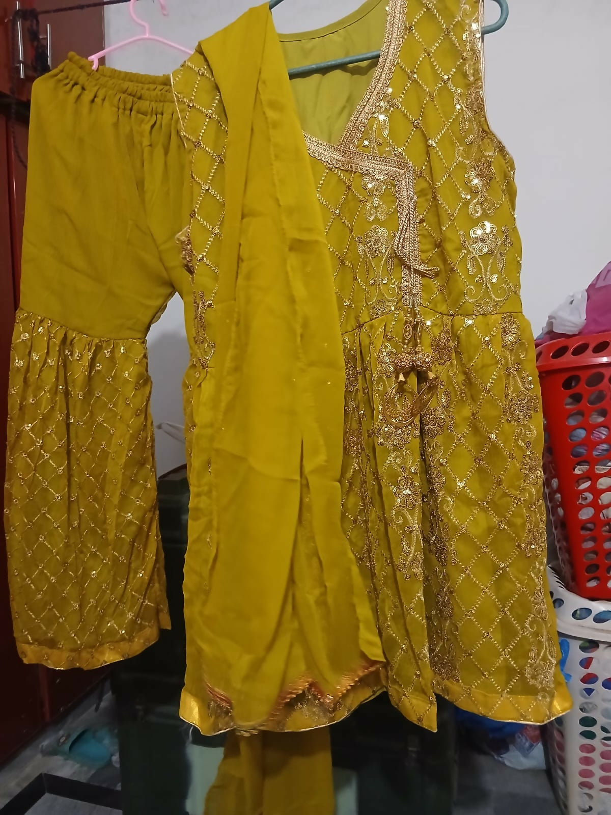 Mehndi Party Wear | Women Locally Made Formals | Ghararas, Shararas & Lehngas | Yellow | Medium | Worn Once