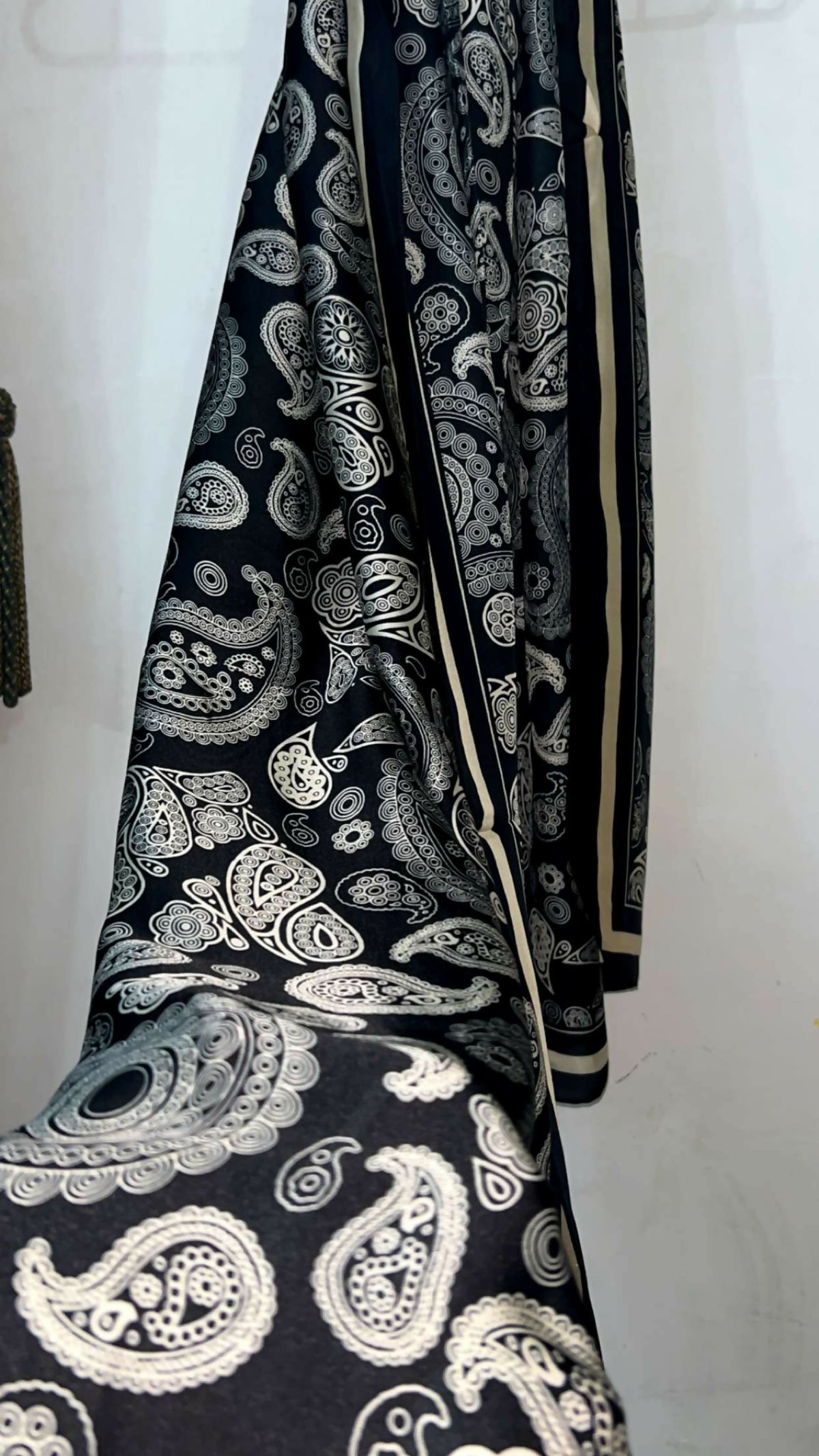 Black Printed Silk Scarf | Women Accessories | Hijabs & Scarves | Black | Worn Once