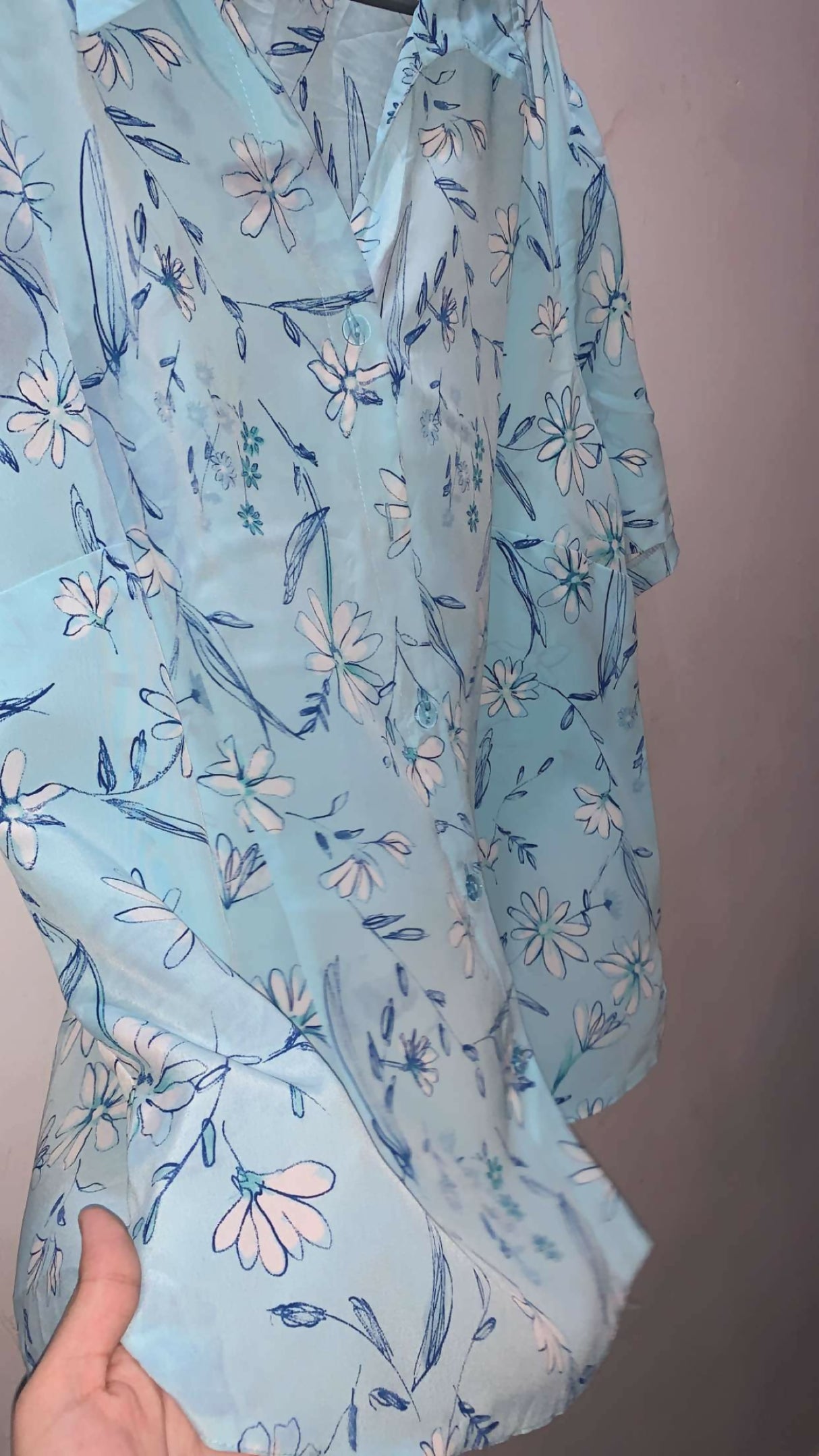 Sky Blue Floral Baggy Shirt stylish Western Top | Women Tops & Shirts | XLarge | Preloved