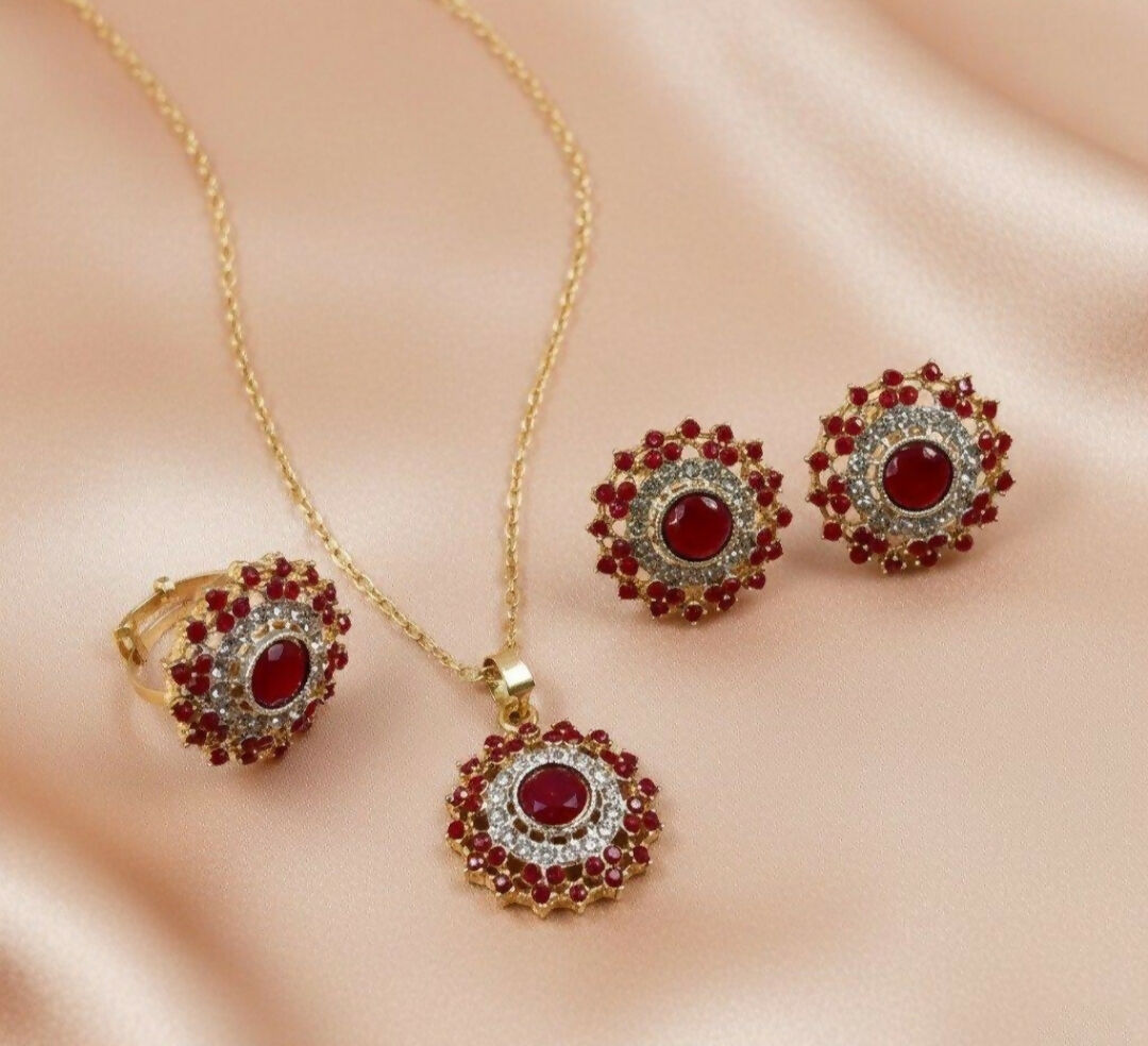 Round Stone Flower Pendant Set-00268 | Women Jewelry | Necklaces & Pendants | Brand New