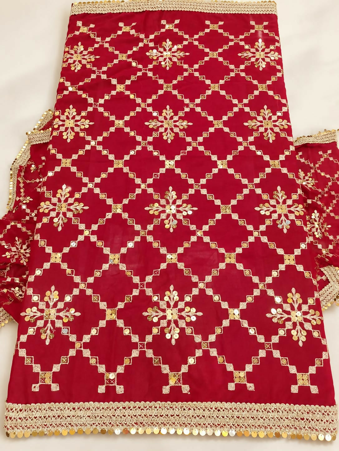 Red Fancy Dupatta | Women Accesories | Duppatas & Shawls | Red & Golden | Large | Brand New