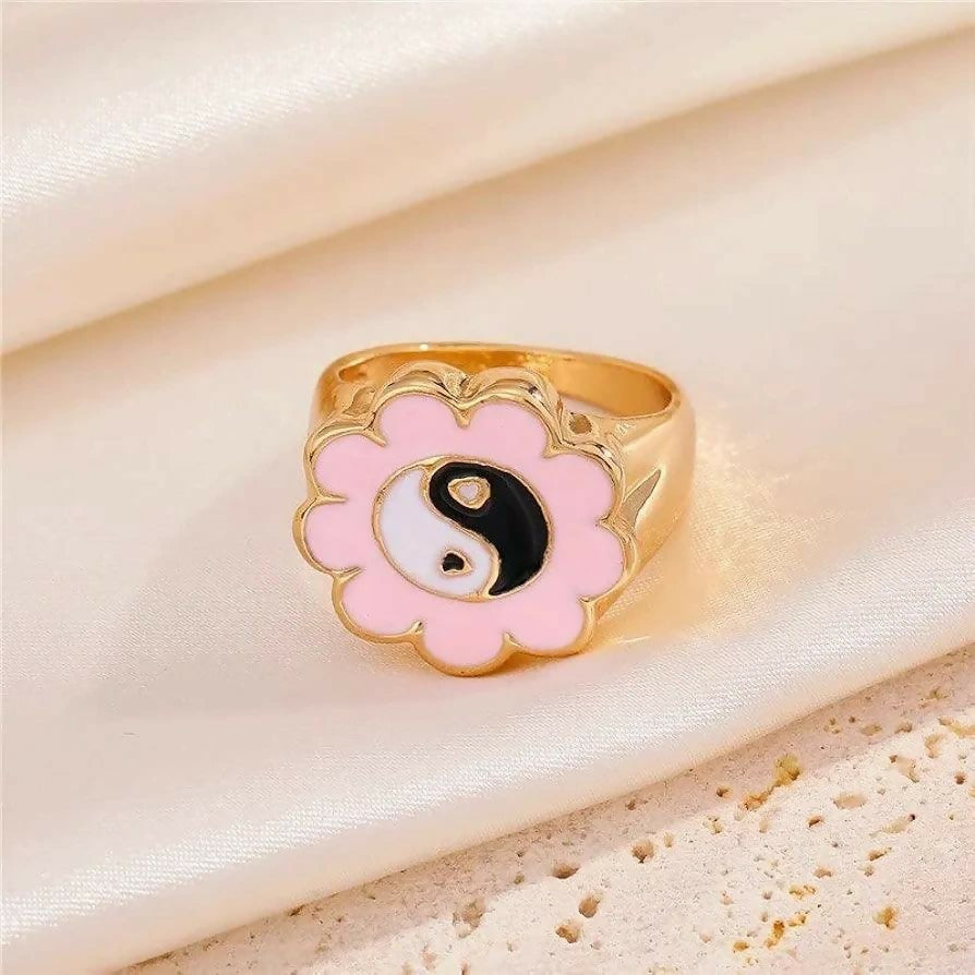 Yin Yang Floral Gold Ring g | Women Jewerly | Rings | Pink | Size: 8 | Brand New