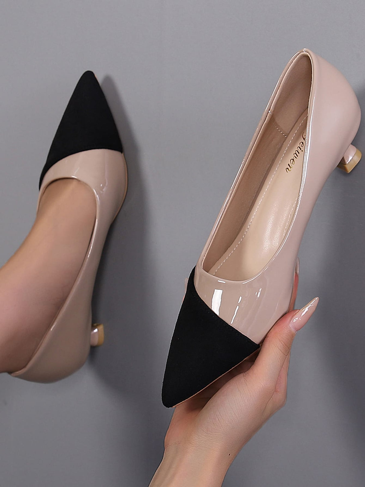 Buy SHEIN Two Tone Point Toe Heeled Court Pumps, Multicolor Elegant Color Blocking Women's High Heel Single Shoes in Pakistan