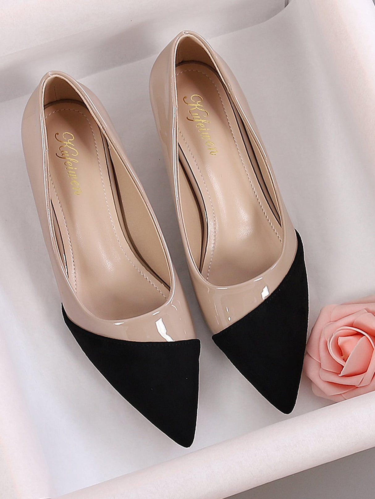 Buy SHEIN Two Tone Point Toe Heeled Court Pumps, Multicolor Elegant Color Blocking Women's High Heel Single Shoes in Pakistan