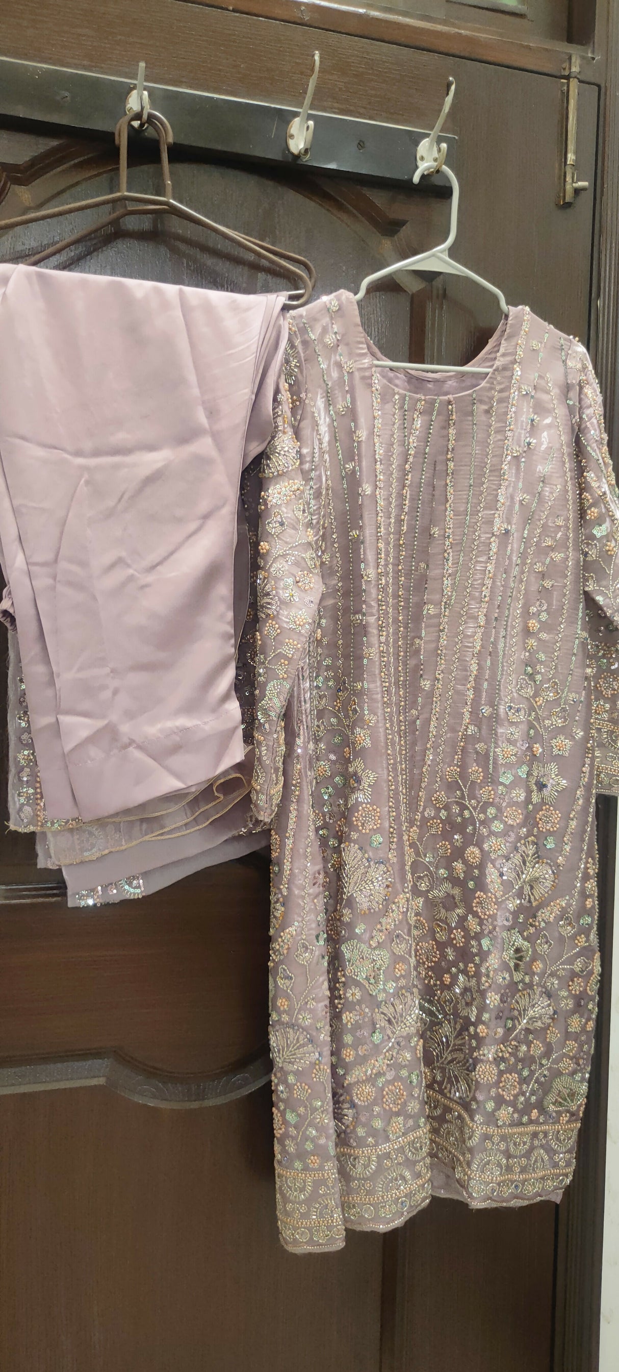 Heavy Embroidered Cut Dana Lilac Dress | Women Locally Made Kurta | Large | Brand New