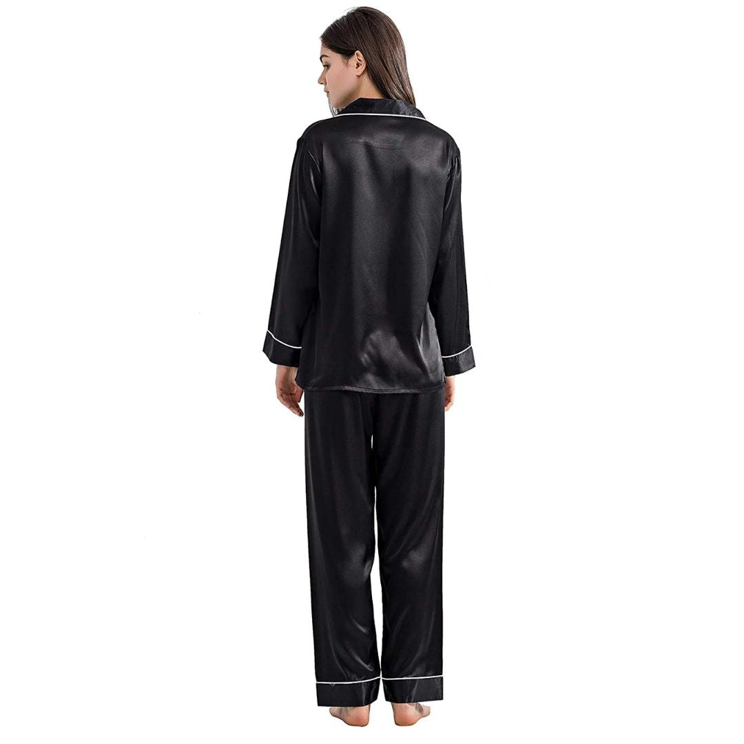 Buy Silk PJ Set With Scrunchie - Black in Pakistan