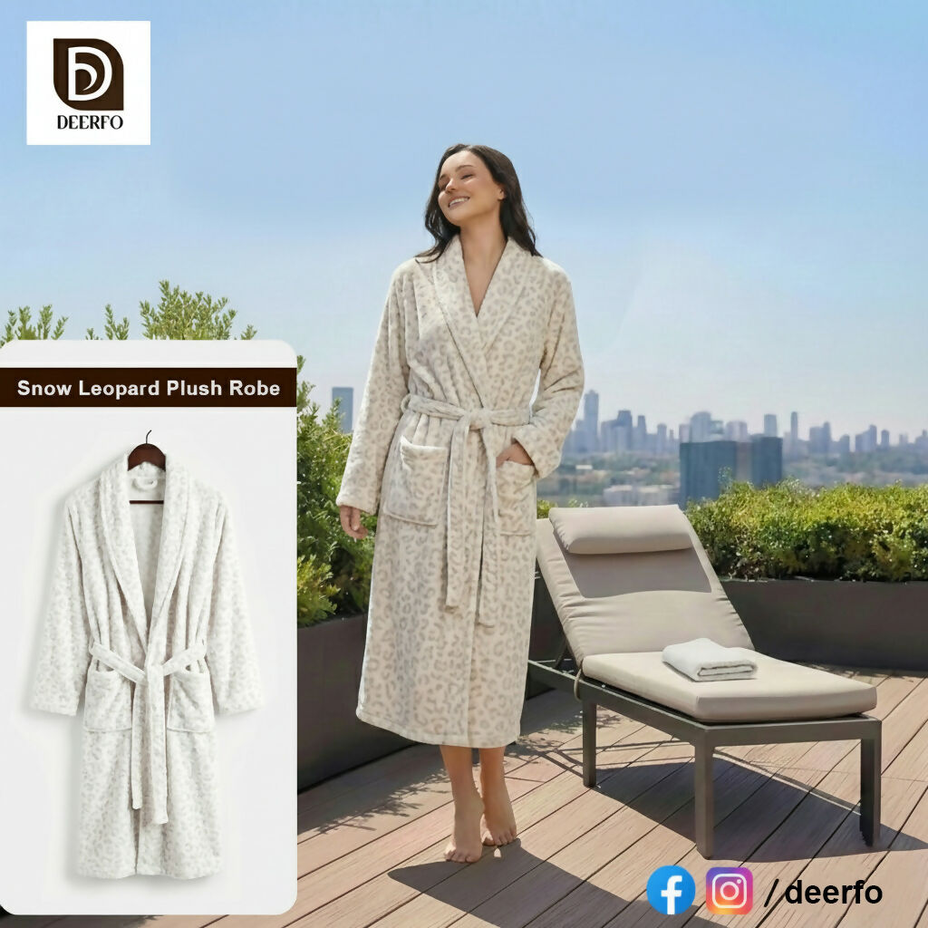Luxury Snow Leopard Plush Bathrobe | Women Beauty | Bath & Body | Bath Towels | Medium | New
