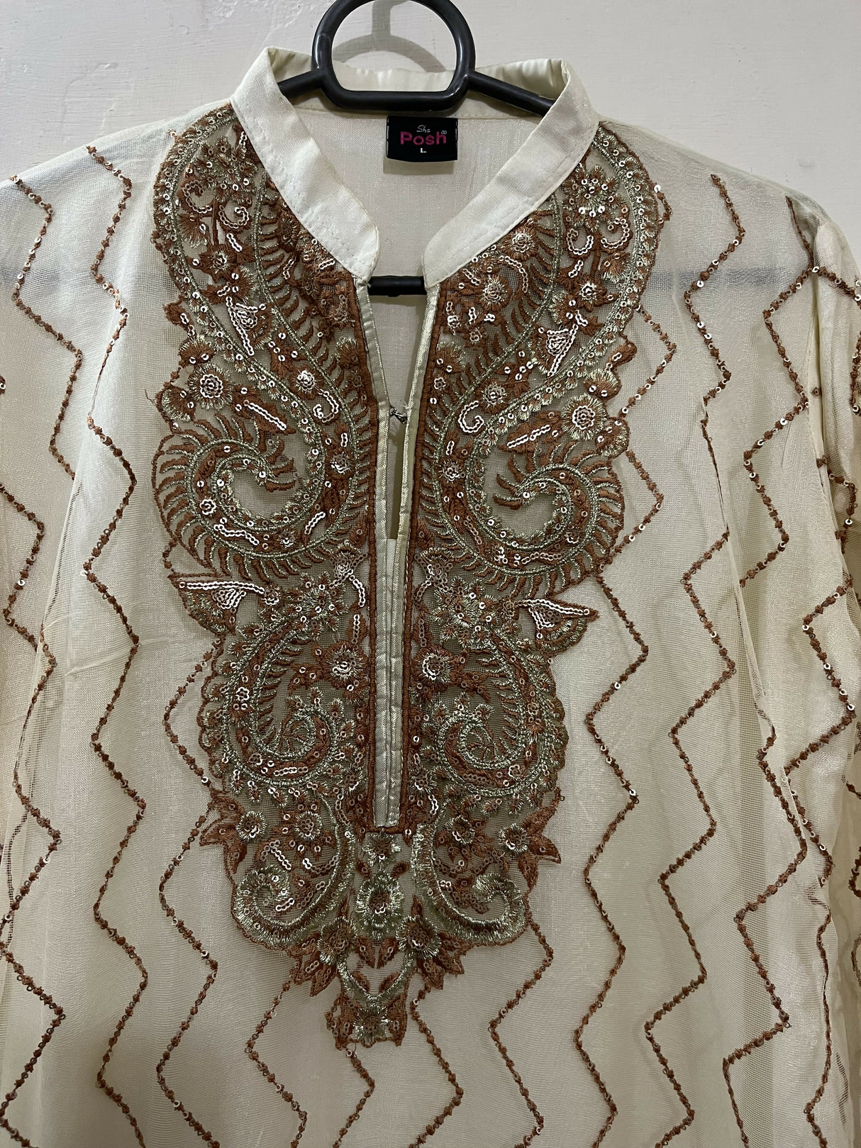 Shaposh | Off White Fully Embroidered 3-PC | Women Branded Formals | Large | New