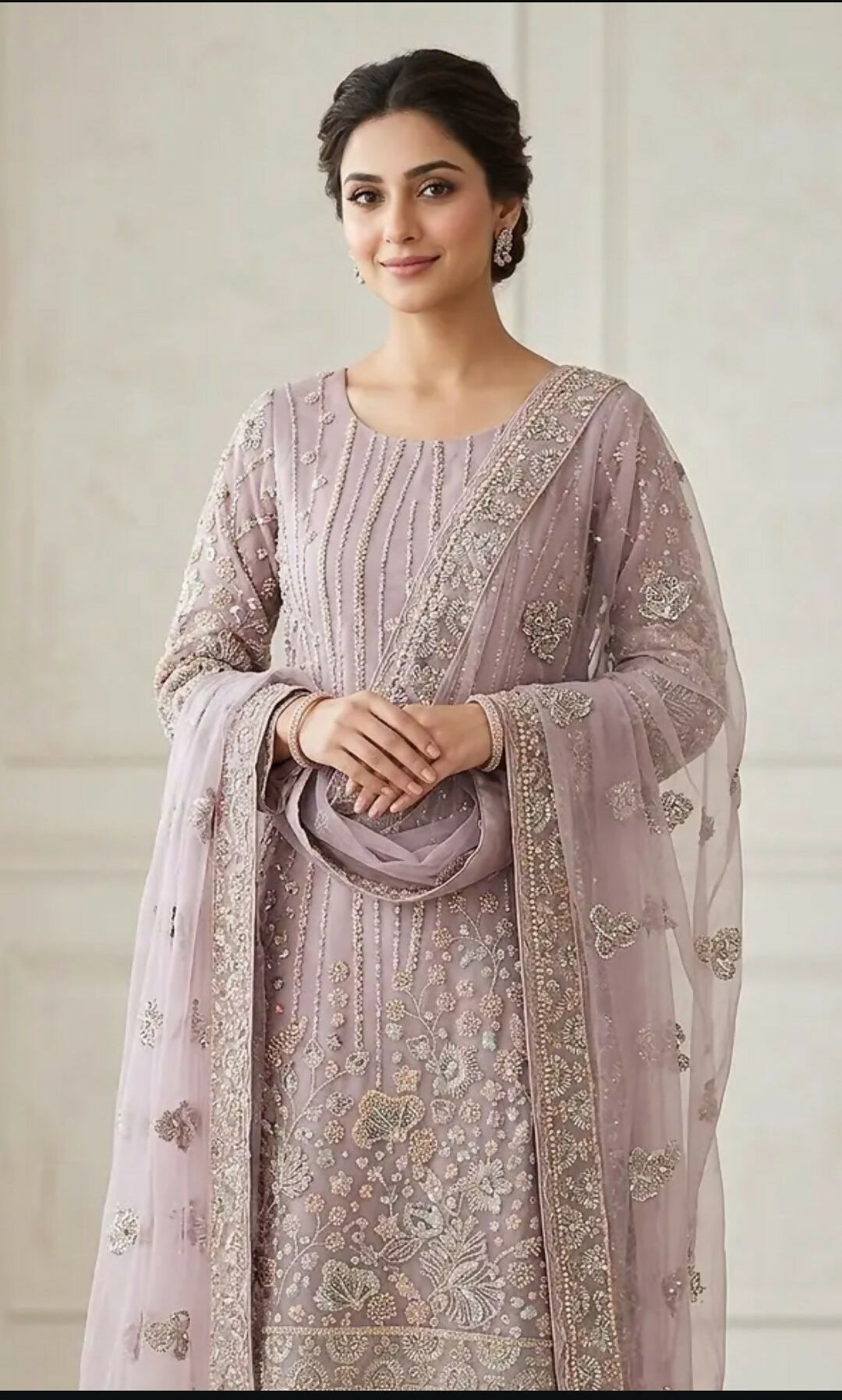 Heavy Embroidered Cut Dana Lilac Dress | Women Locally Made Kurta | Large | Brand New