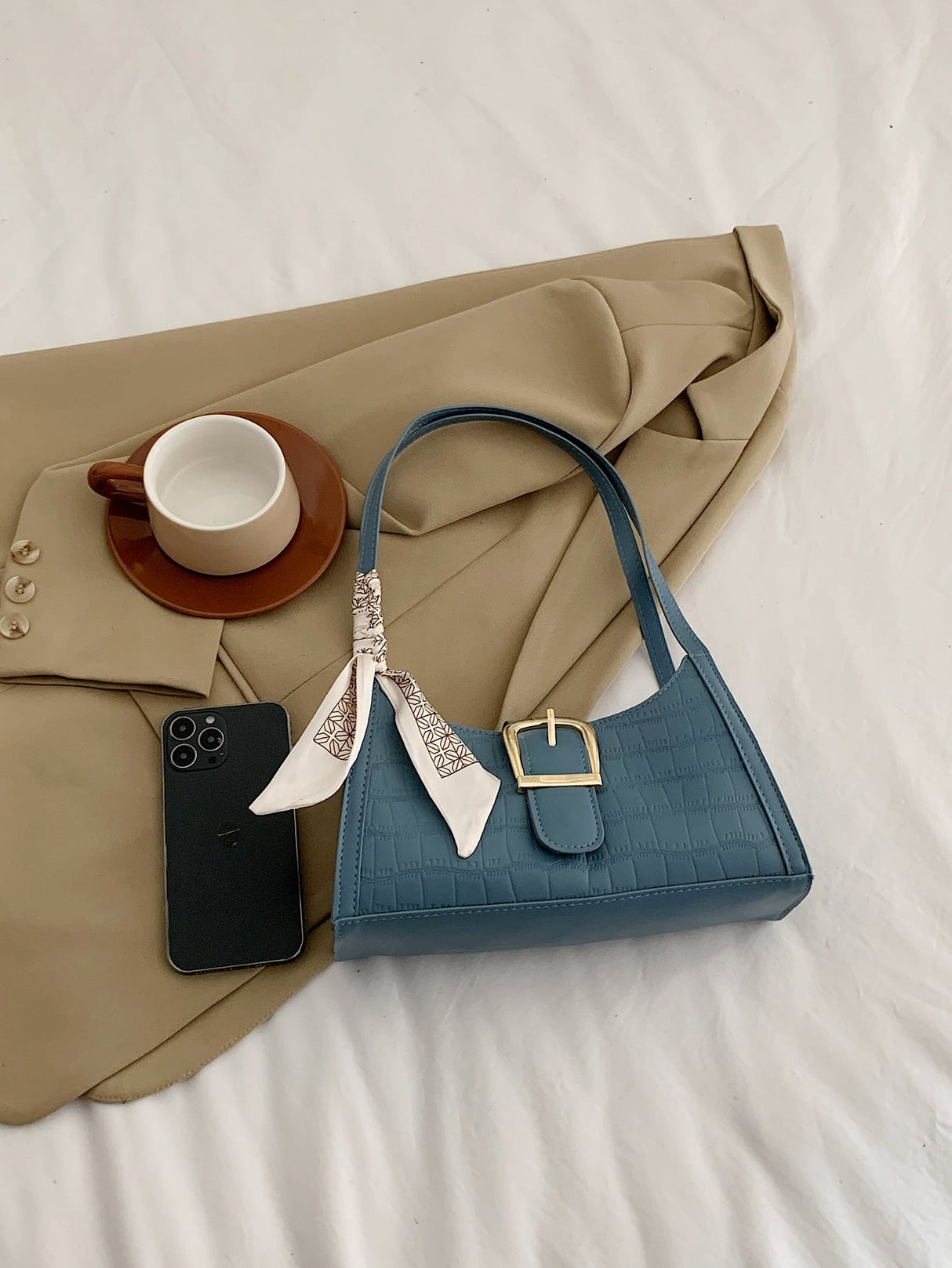 Buy SHEIN Versatile Blue Crocodile Pattern Armpit Bag in Pakistan