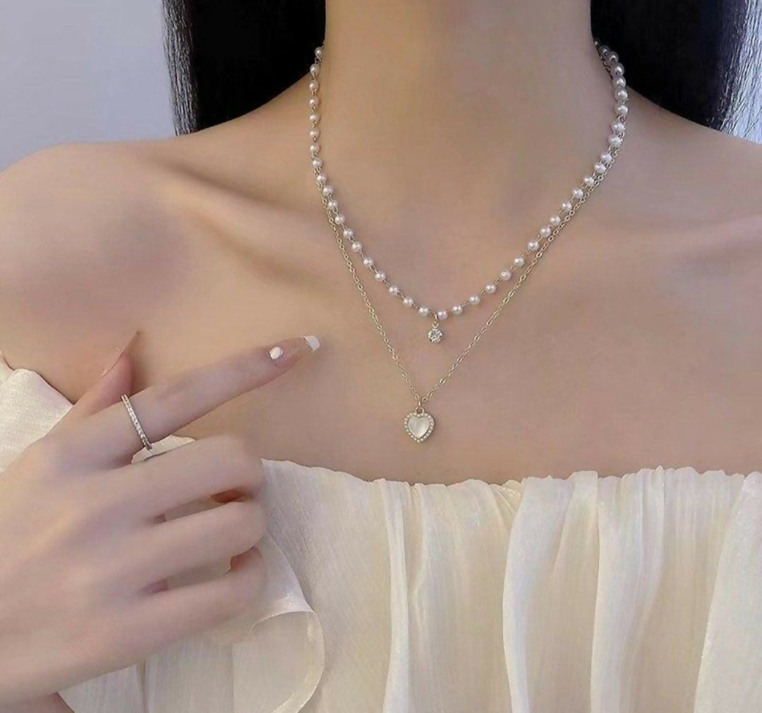 Heart Pearl Layered Necklace-224 | Women Jewelry | Necklaces & Pendants | Brand New