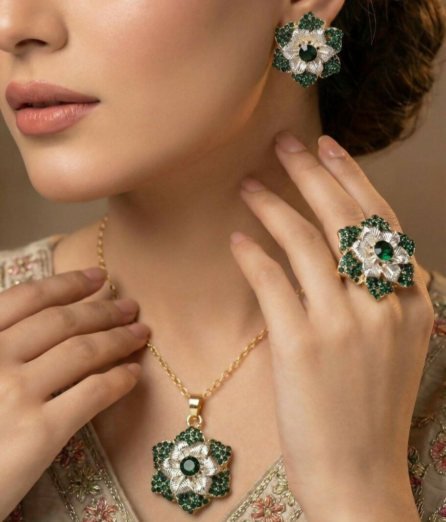 Round Flower Pendant Set-00267 | Women Jewelry | Necklaces & Pendants | Brand New